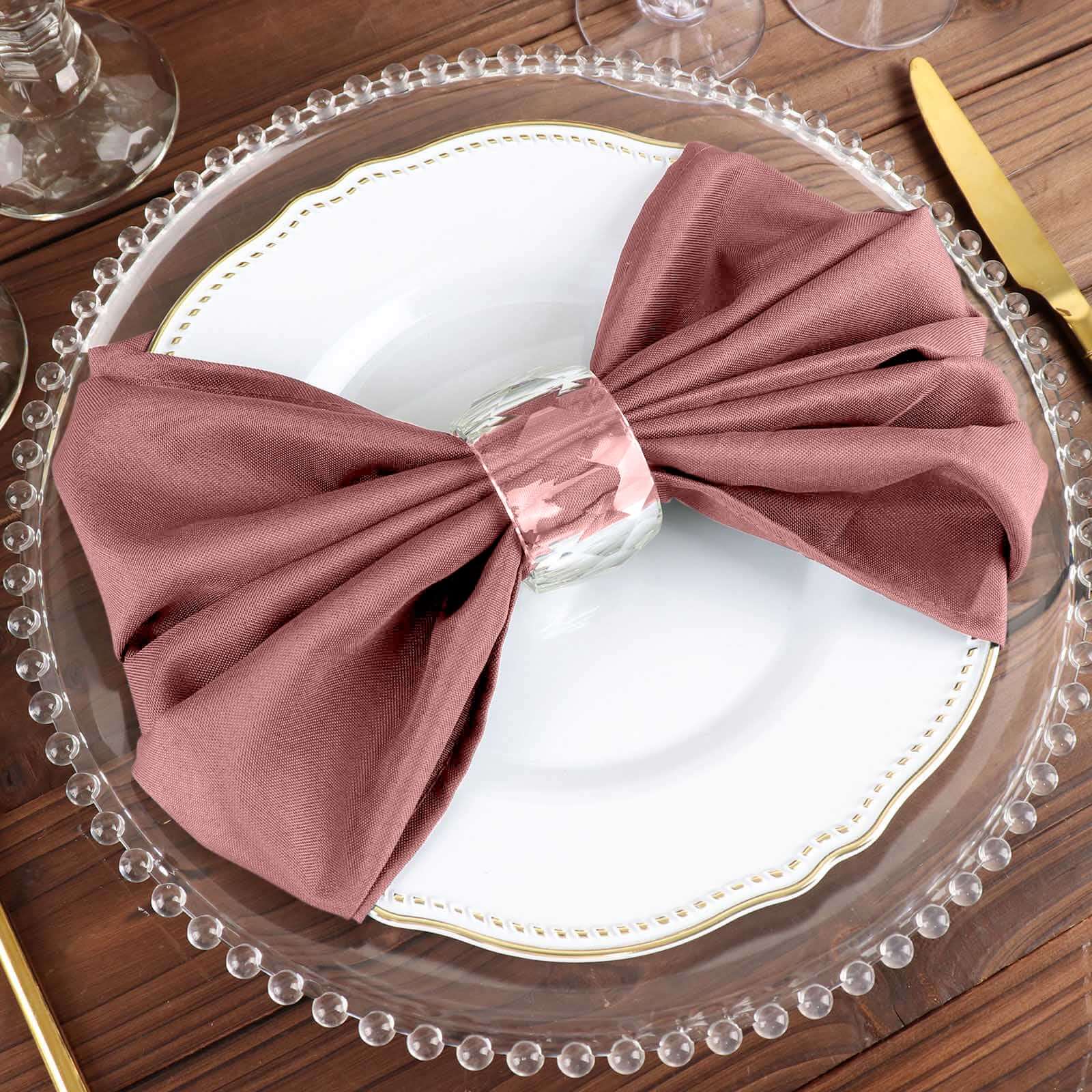 5 Pack Cinnamon Rose Cloth Napkins with Hemmed Edges, Reusable Polyester Dinner Linen Napkins - 20"x20" - Image 11