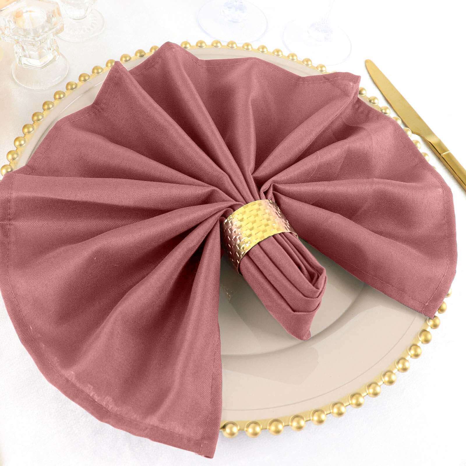 5 Pack Cinnamon Rose Cloth Napkins with Hemmed Edges, Reusable Polyester Dinner Linen Napkins - 20"x20" - Image 12