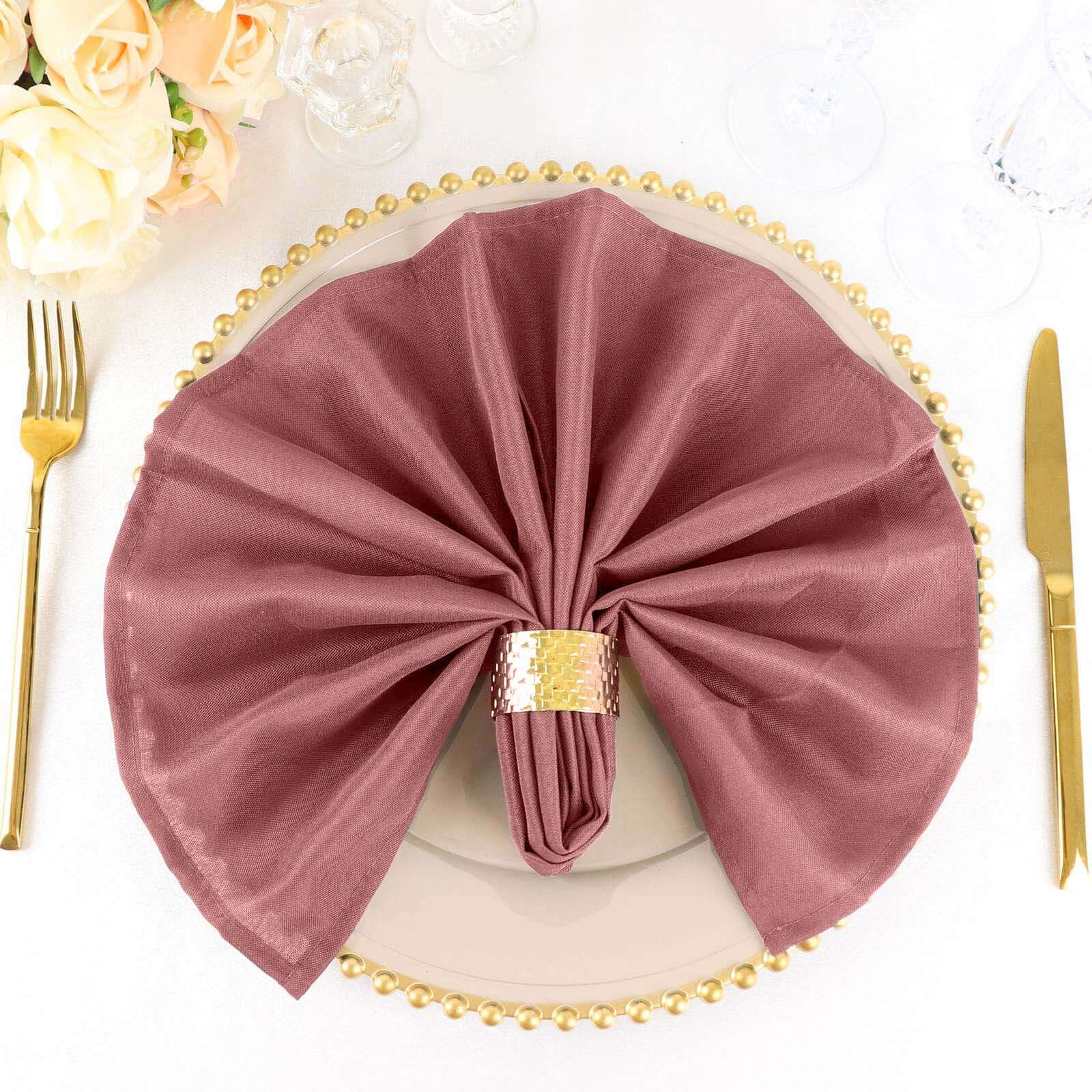 5 Pack Cinnamon Rose Cloth Napkins with Hemmed Edges, Reusable Polyester Dinner Linen Napkins - 20"x20" - Image 6