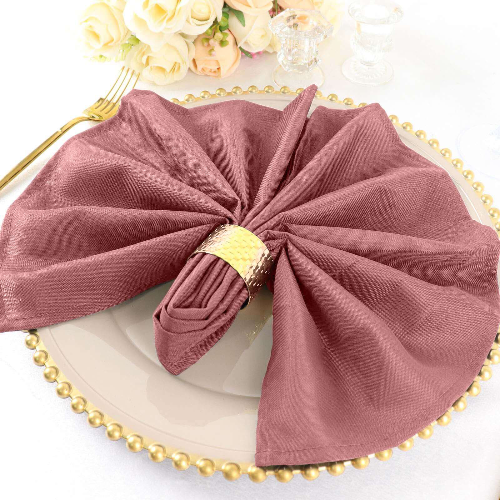 5 Pack Cinnamon Rose Cloth Napkins with Hemmed Edges, Reusable Polyester Dinner Linen Napkins - 20"x20" - Image 7