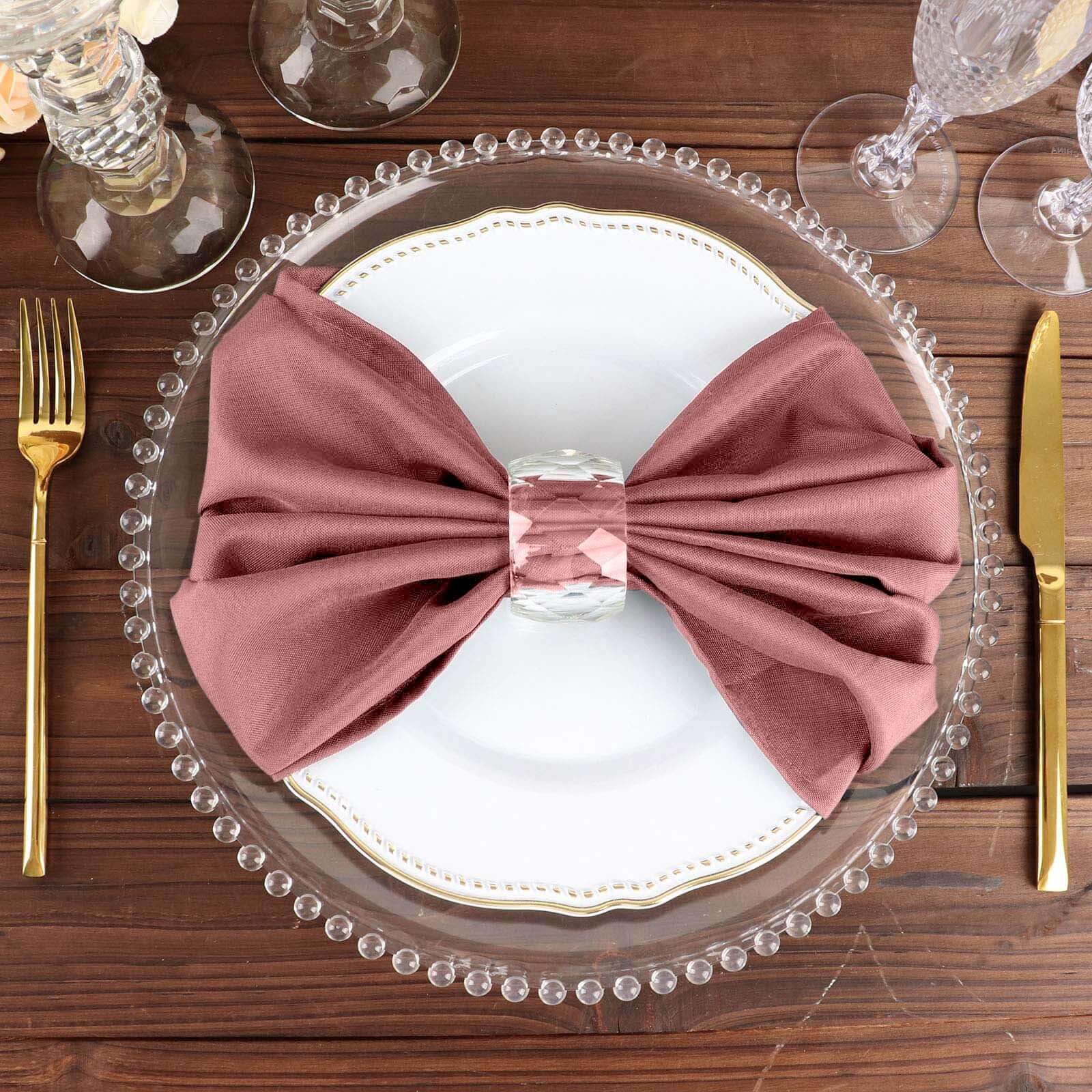 5 Pack Cinnamon Rose Cloth Napkins with Hemmed Edges, Reusable Polyester Dinner Linen Napkins - 20"x20" - Image 9