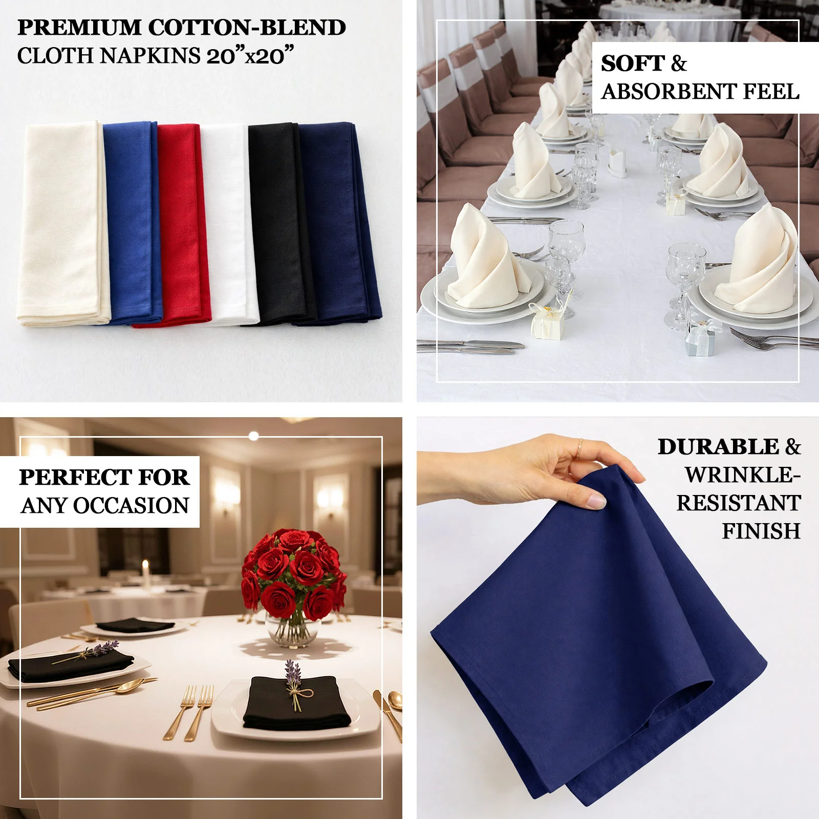 5 Pack Cotton Blend Napkins 20"x20" Ivory - Durable & Wrinkle Resistant Cloth Napkins - Image 4