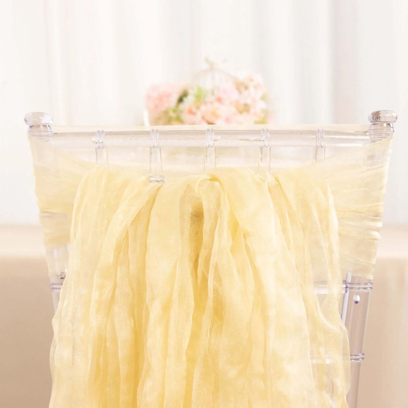 5 Pack Crinkled Organza Chair Sashes Champagne - Sheer Shimmer Layered Chiffon Design - Image 10