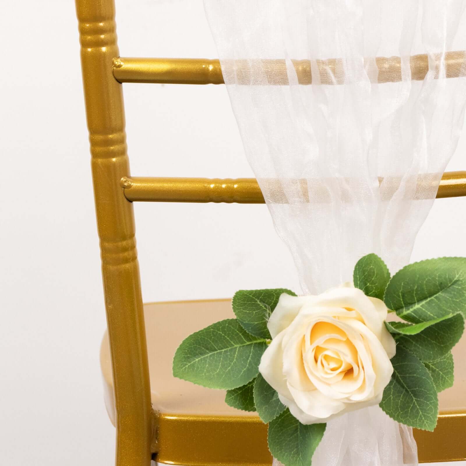 5 Pack Crinkled Organza Chair Sashes Champagne - Sheer Shimmer Layered Chiffon Design - Image 11
