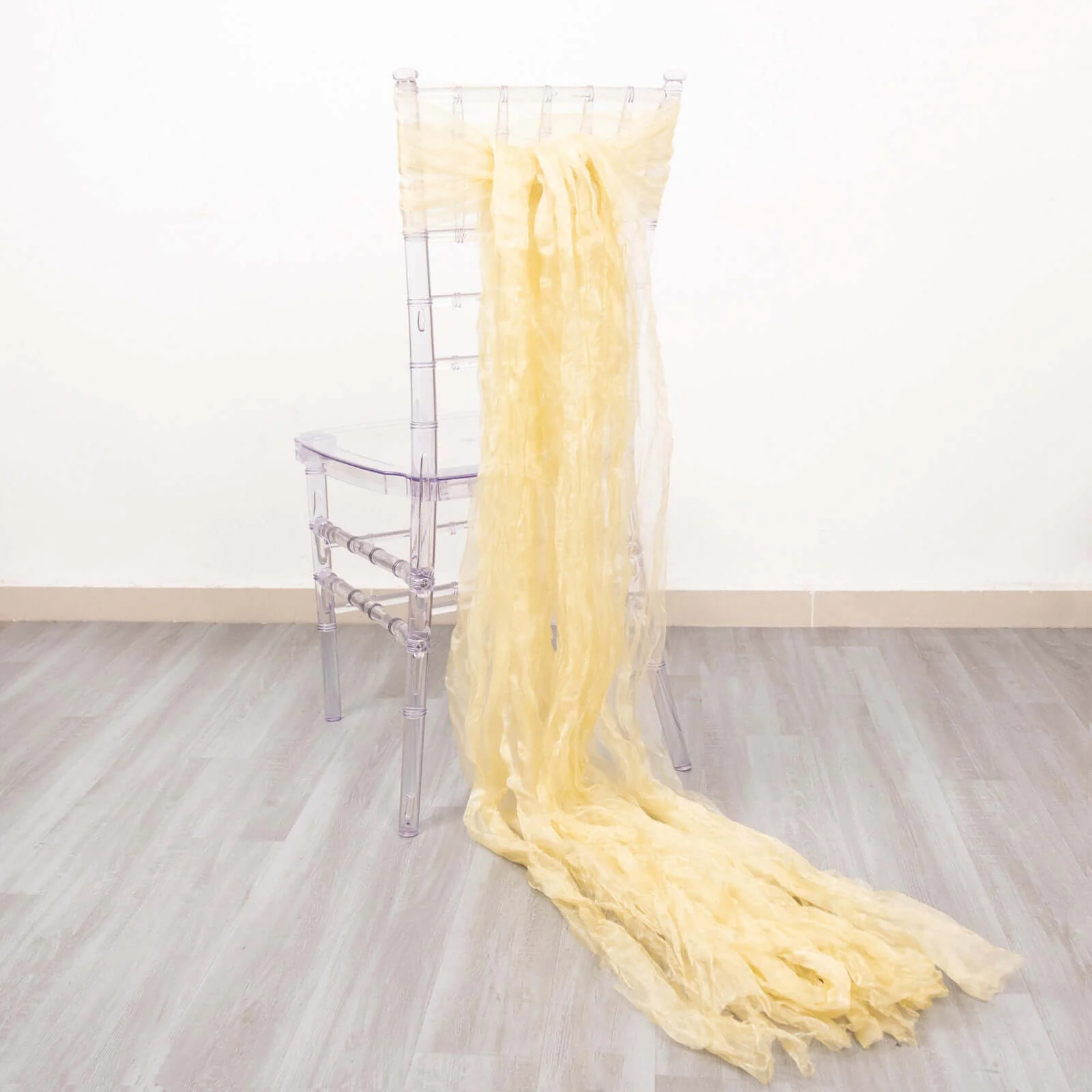 5 Pack Crinkled Organza Chair Sashes Champagne - Sheer Shimmer Layered Chiffon Design - Image 7