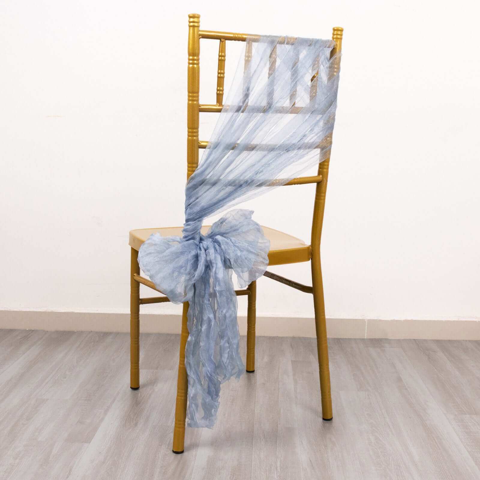 5 Pack Crinkled Organza Chair Sashes Dusty Blue - Sheer Shimmer Layered Chiffon Design - Image 8