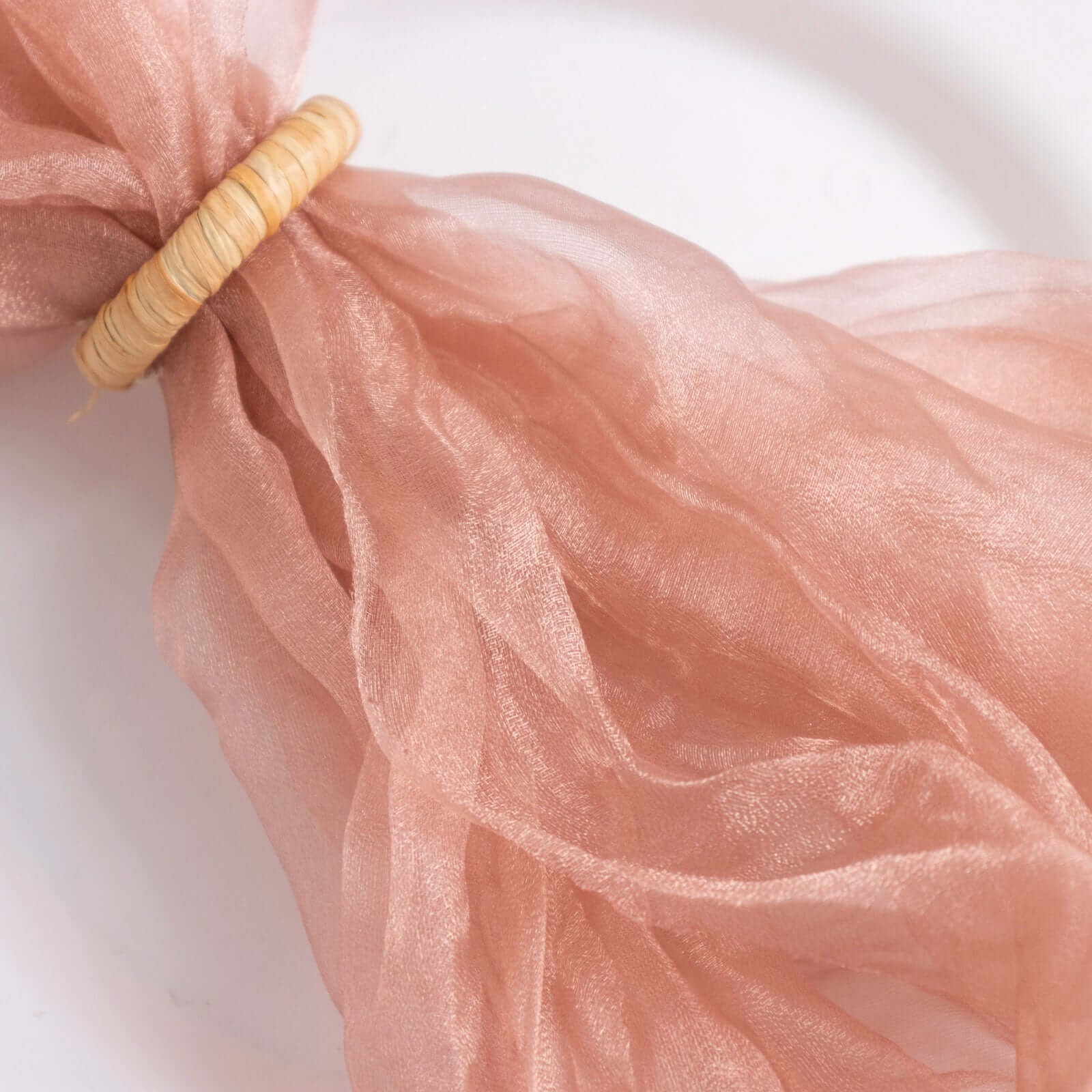 5 Pack Crinkled Organza Napkins 21"x21" Dusty Rose - Sheer & Lightweight Cloth Napkins - Image 4