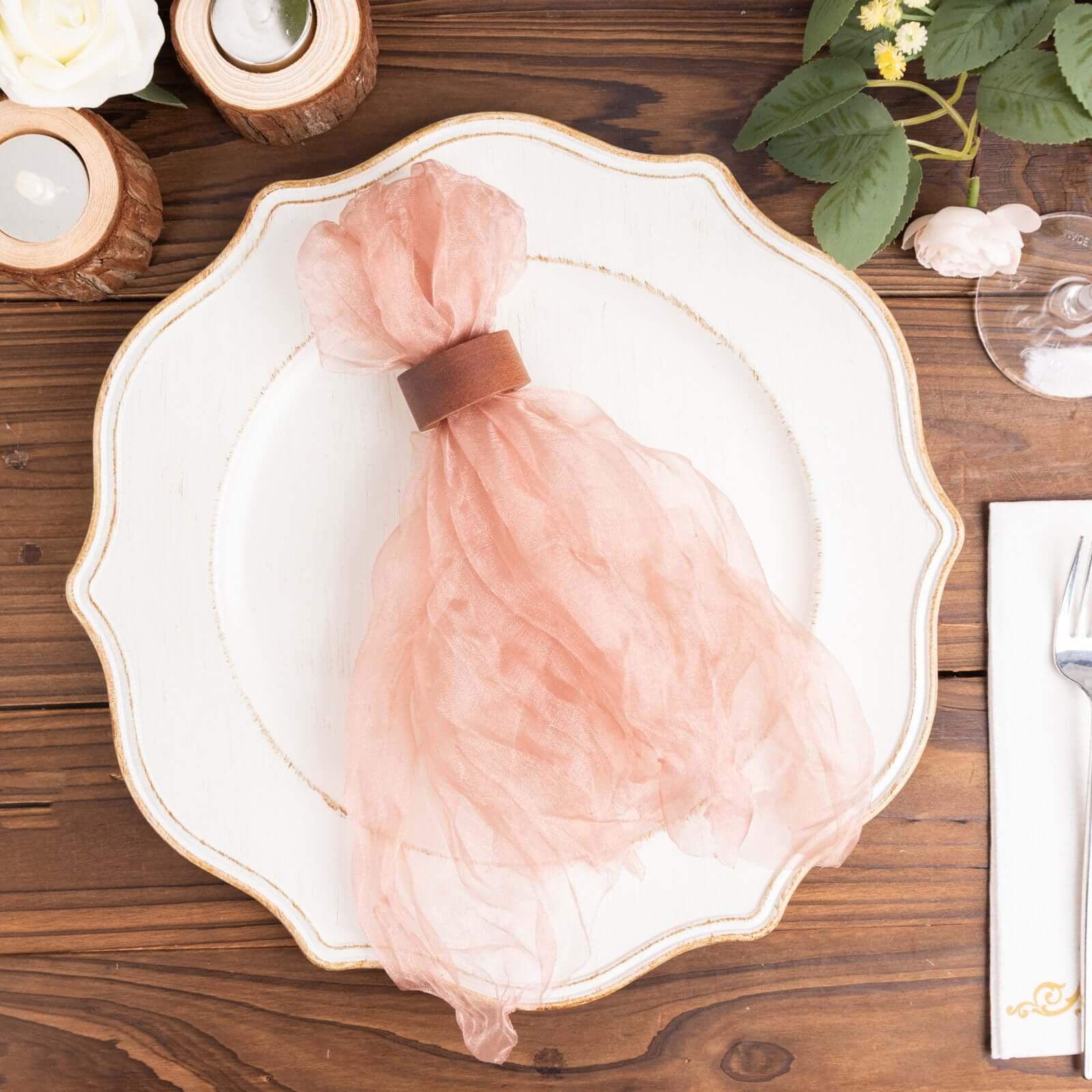 5 Pack Crinkled Organza Napkins 21"x21" Dusty Rose - Sheer & Lightweight Cloth Napkins - Image 6