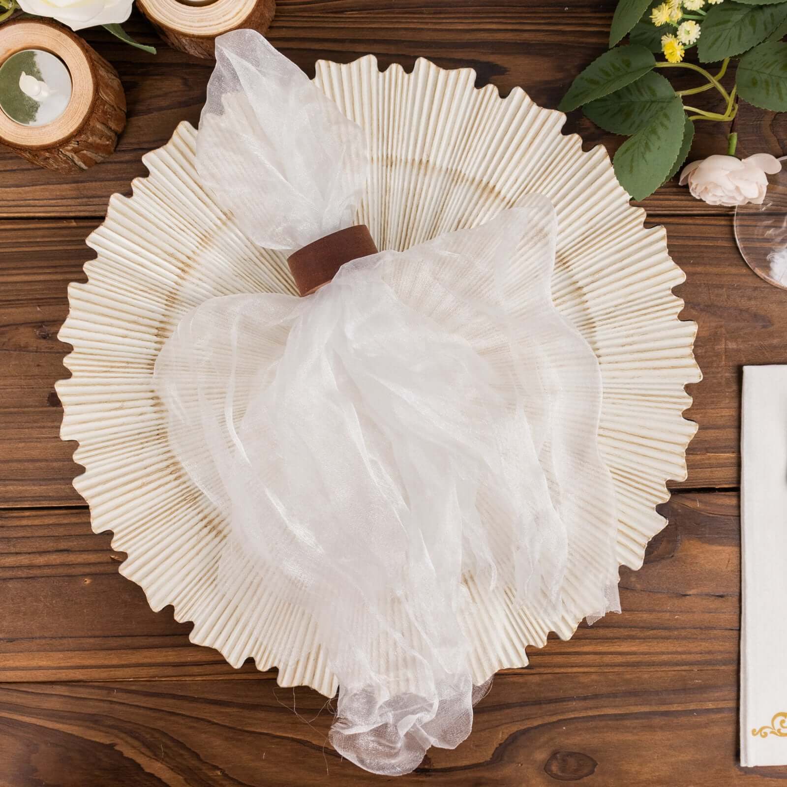 5 Pack Crinkled Organza Napkins 21"x21" White - Sheer Lightweight Cloth Napkins for Weddings & Events - Image 6