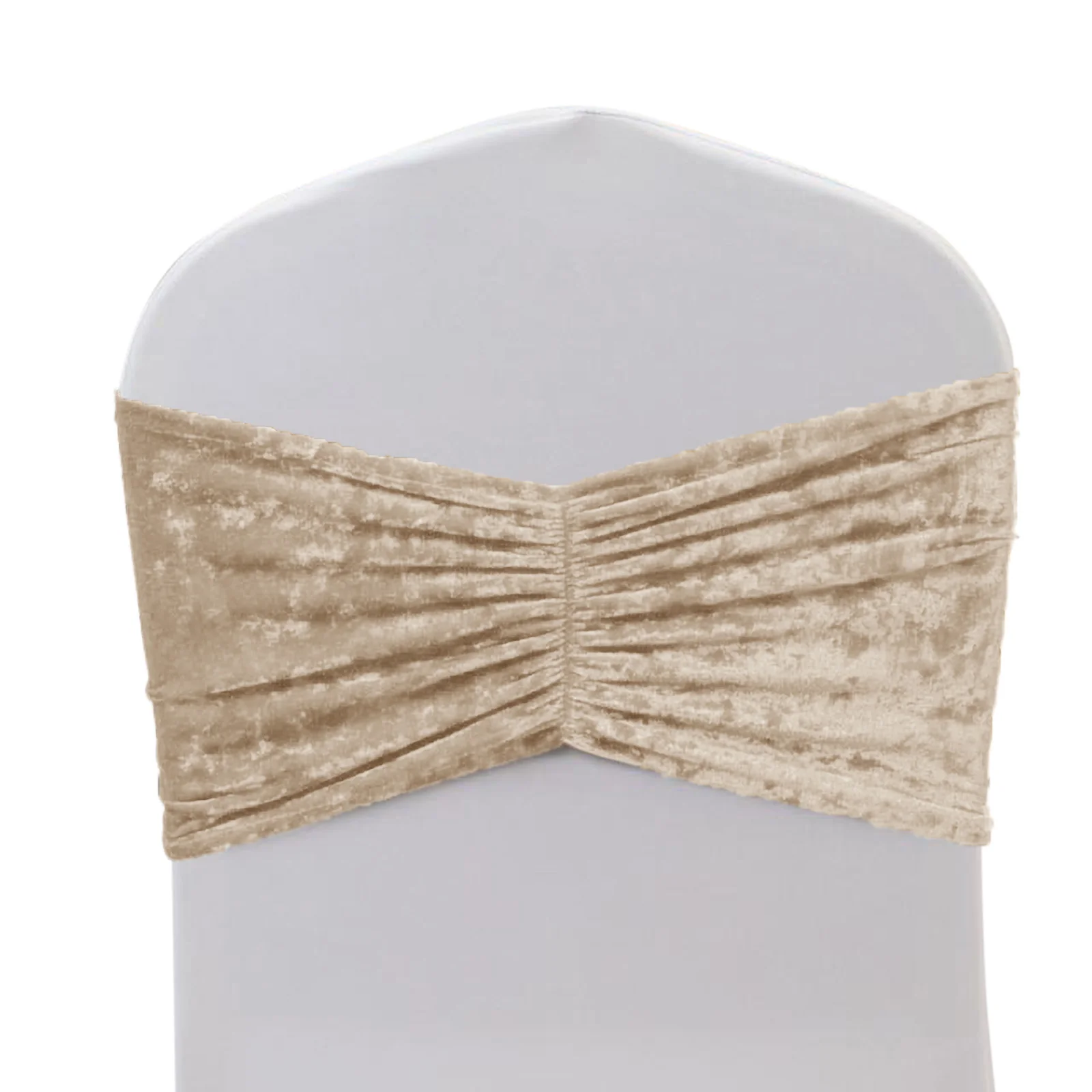 5 Pack Crushed Velvet Chair Sashes Beige, Wide Ruffle Style Textured Decorative Chair Bands - 8"x15" - Image 3