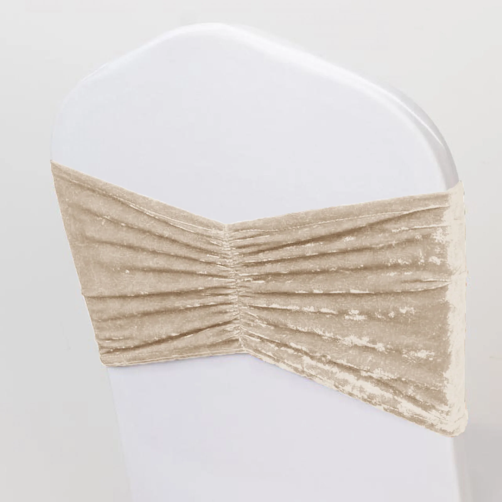 5 Pack Crushed Velvet Chair Sashes Beige, Wide Ruffle Style Textured Decorative Chair Bands - 8"x15" - Image 7
