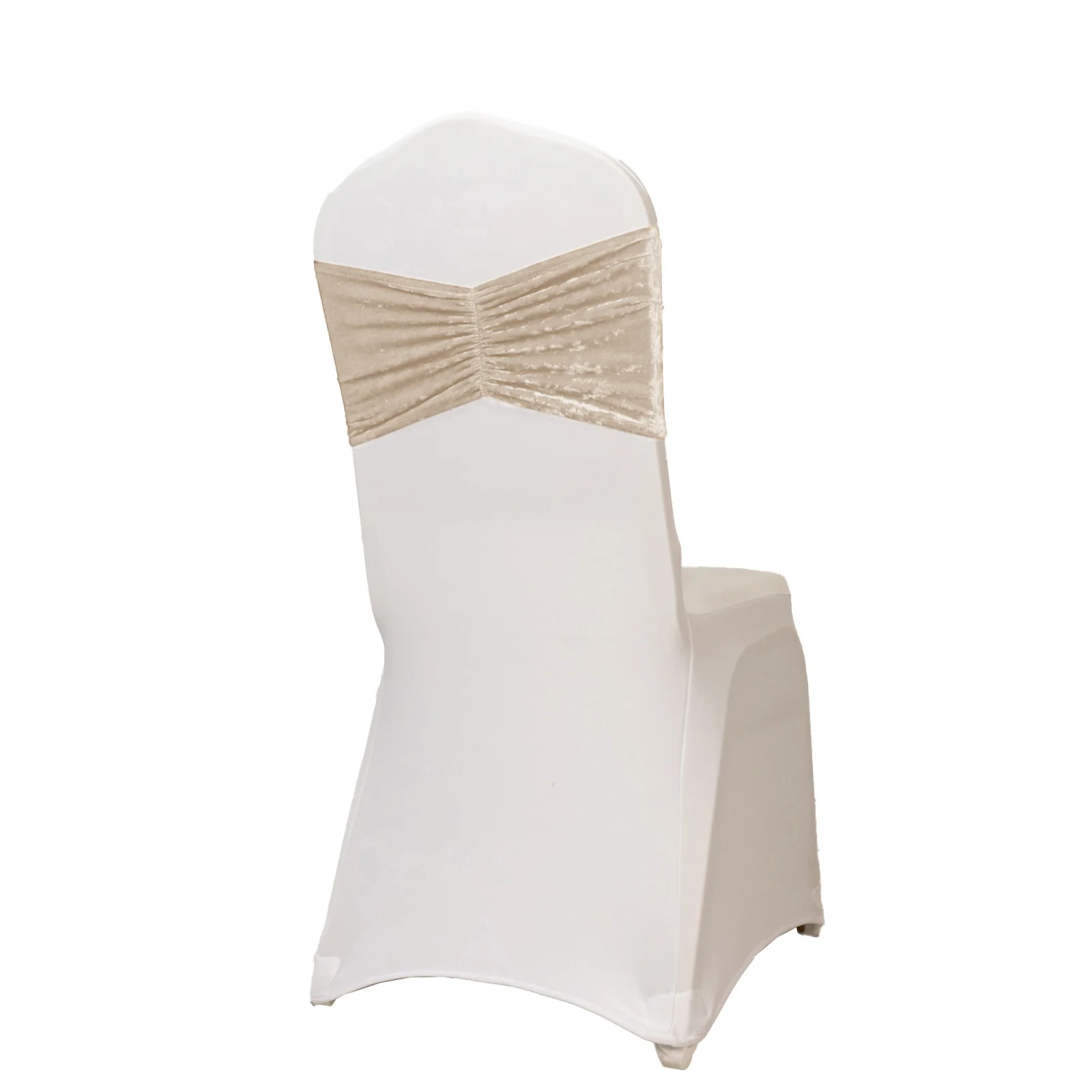 5 Pack Crushed Velvet Chair Sashes Beige, Wide Ruffle Style Textured Decorative Chair Bands - 8"x15" - Image 8