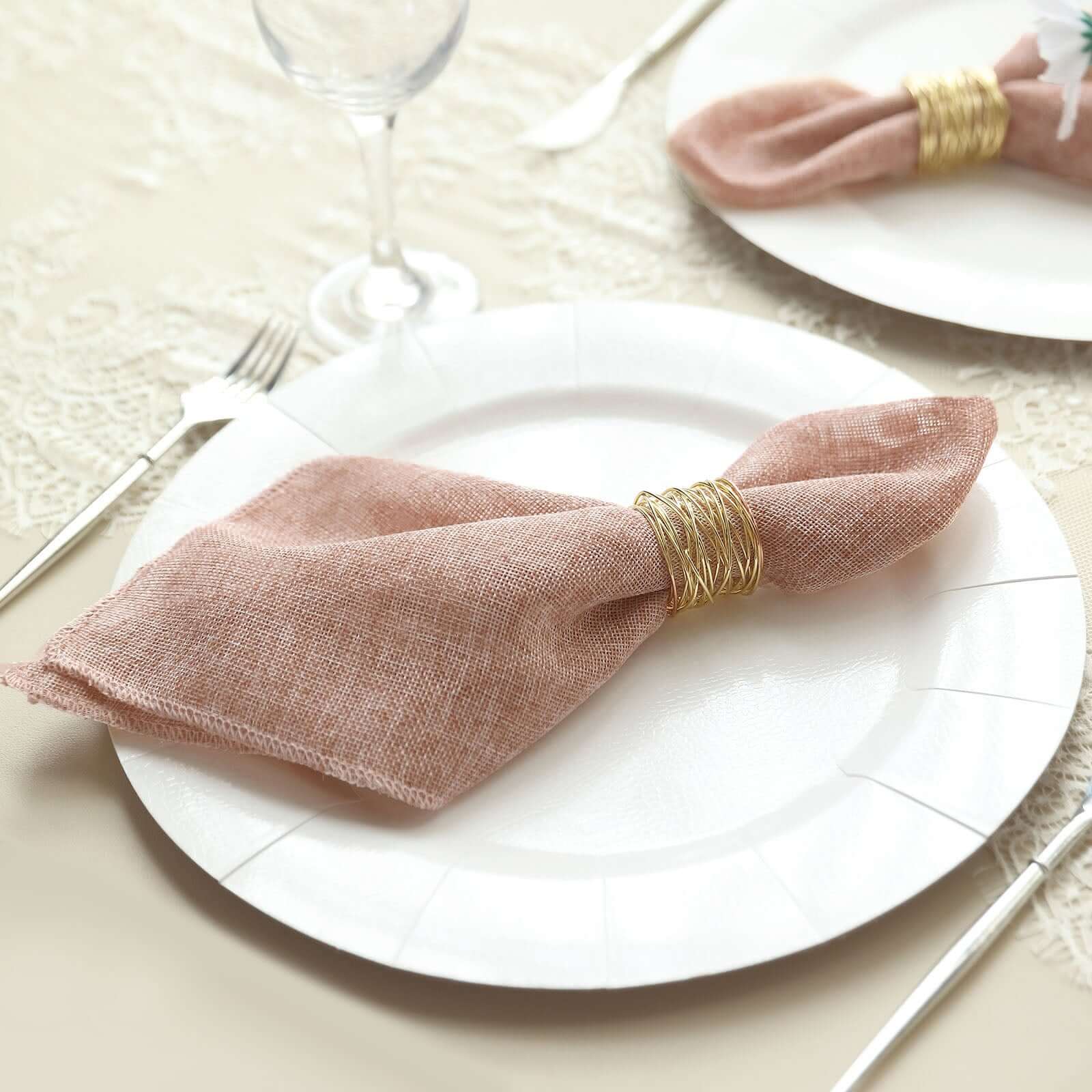 5 Pack Faux Jute Napkins 19"x19" Dusty Rose - Rustic Chic Faux Burlap Dinner Napkins - Image 10