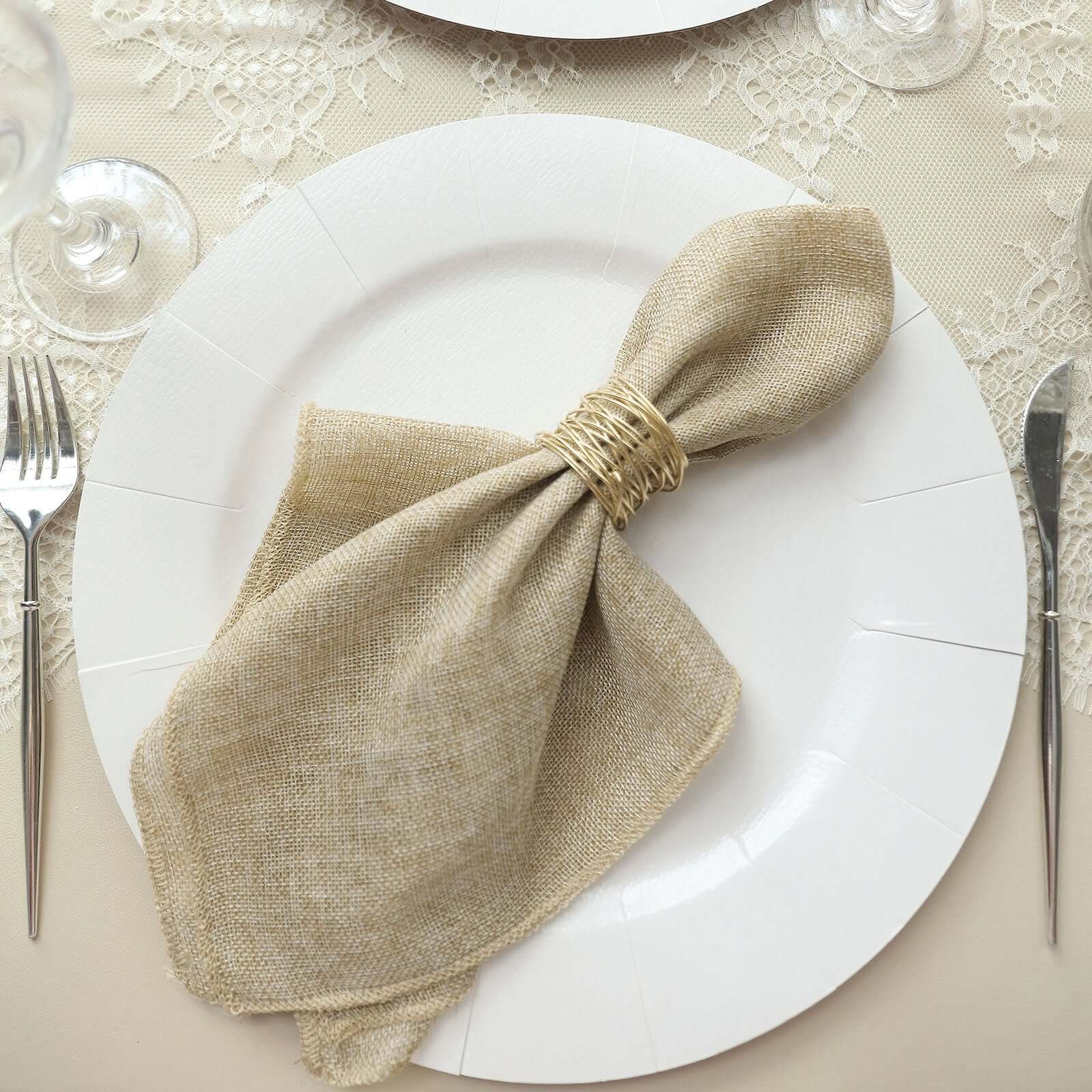 5 Pack Faux Jute Napkins 19"x19" Natural - Rustic Chic Faux Burlap Dinner Napkins - Image 5
