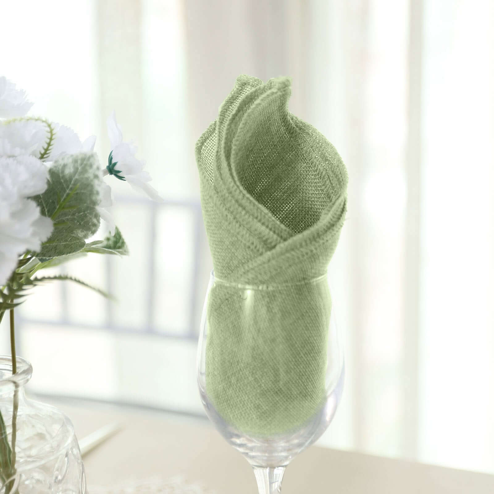 5 Pack Faux Jute Napkins 19"x19" Sage Green - Rustic Chic Faux Burlap Dinner Napkins - Image 5