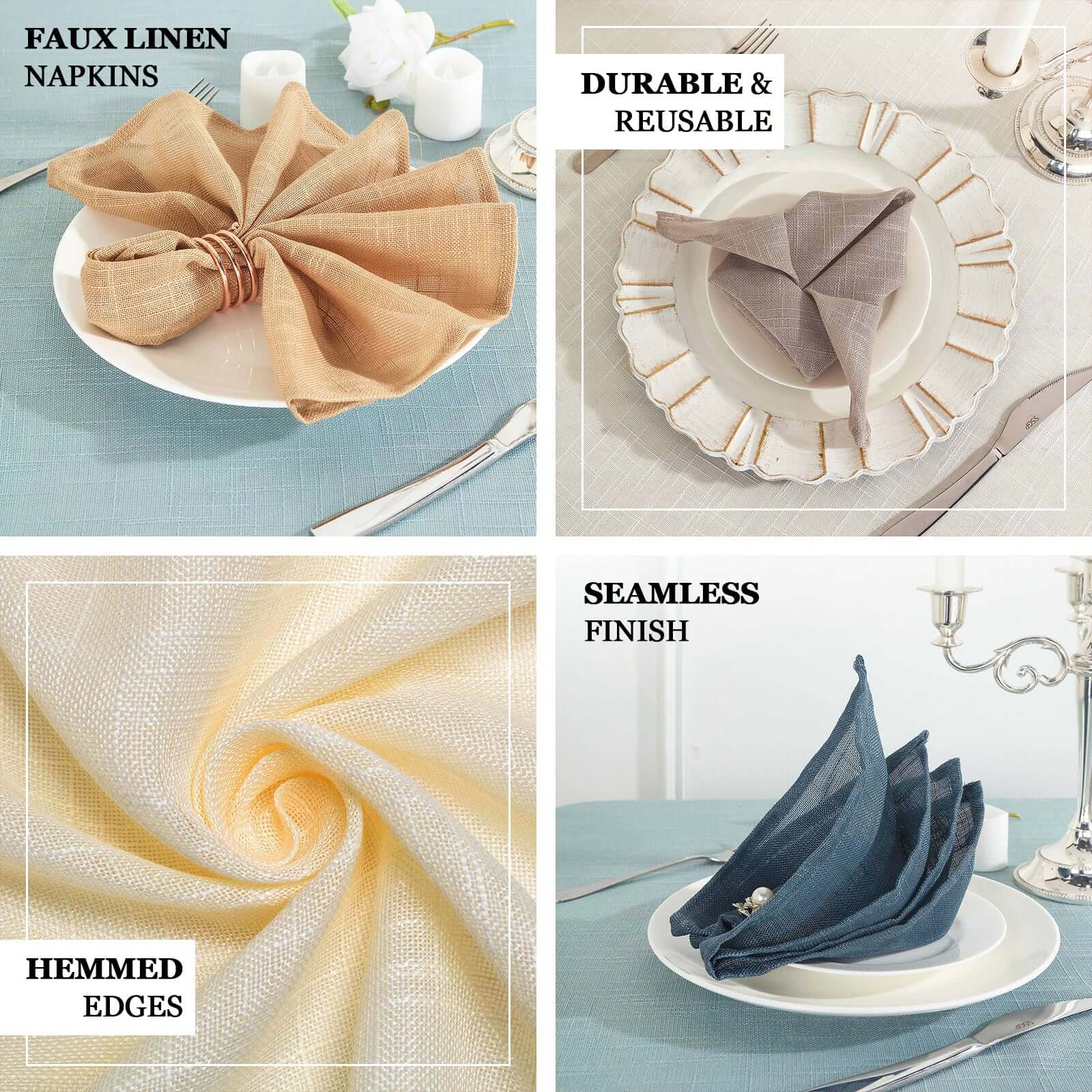 5 Pack Faux Linen Napkins 20"x20" Taupe - Slubby Textured & Wrinkle Resistant Dinner Napkins - Image 4