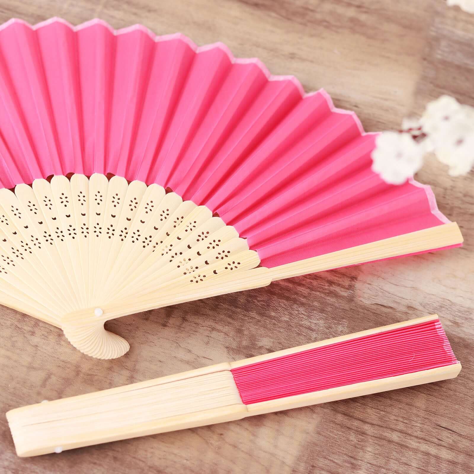 5 Pack Fuchsia Asian Silk Folding Fans Party Favors, Oriental Folding Fan Favors - Image 2
