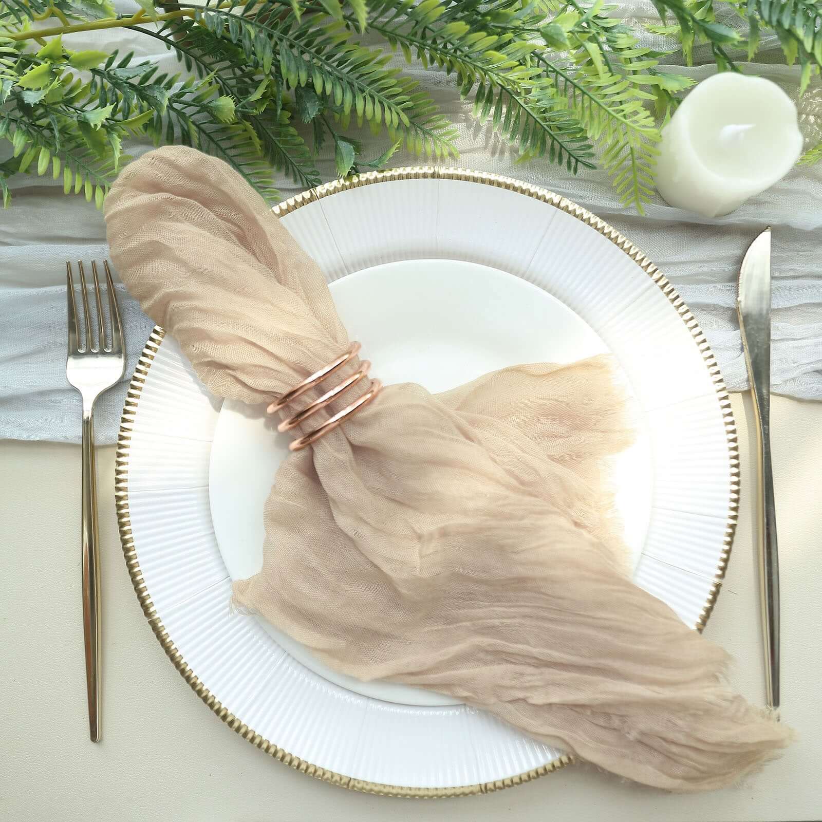 5 Pack Gauze Cheesecloth Napkins 24"x19" Beige - Reusable Boho Dinner Napkins