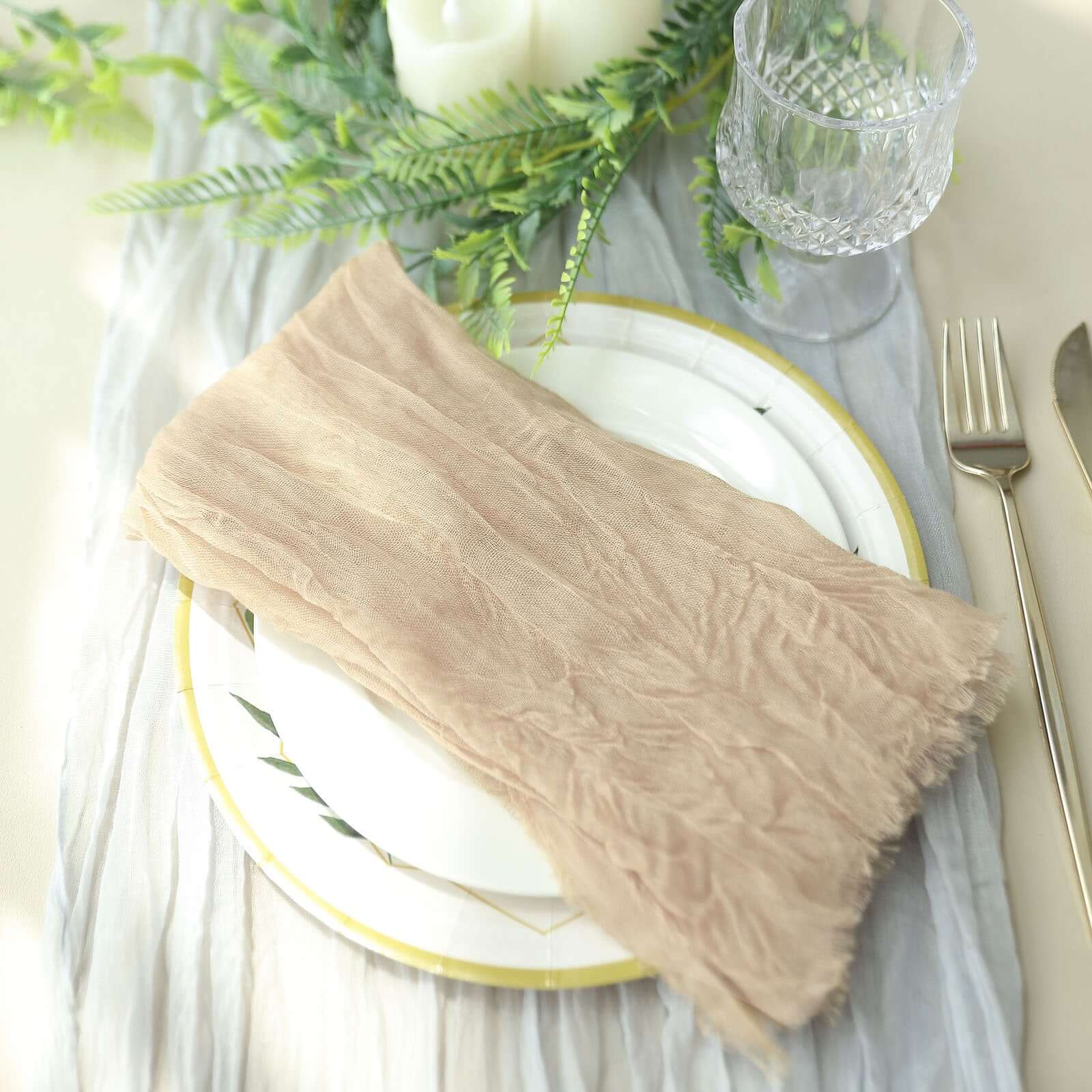 5 Pack Gauze Cheesecloth Napkins 24"x19" Beige - Reusable Boho Dinner Napkins - Image 2