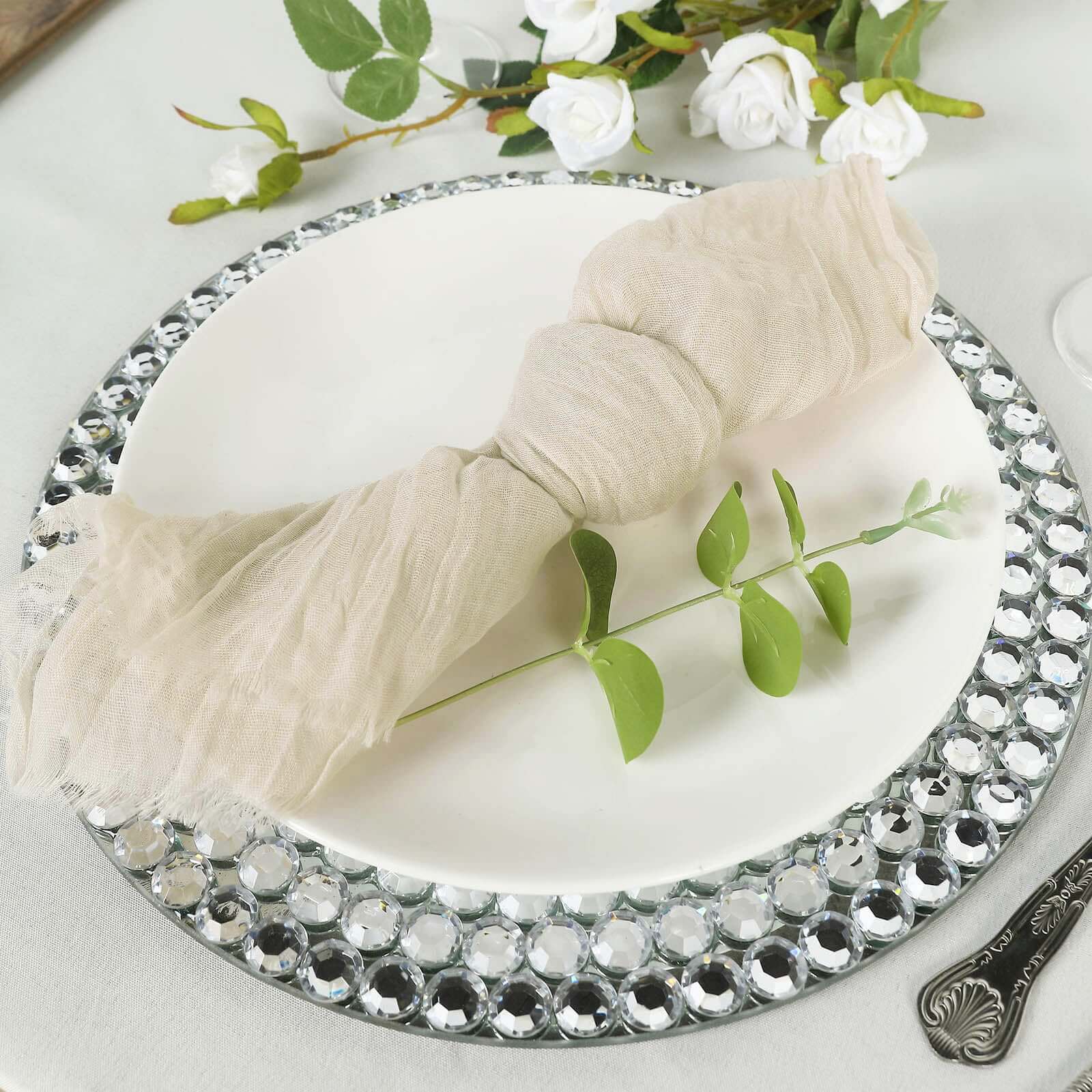 5 Pack Gauze Cheesecloth Napkins 24"x19" Cream - Reusable Boho Dinner Napkins - Image 2