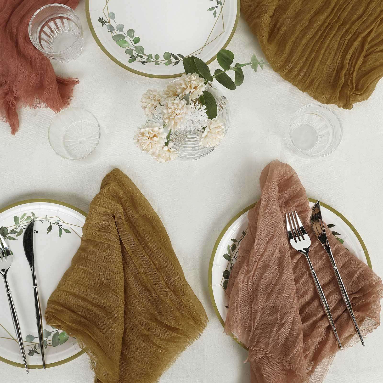 5 Pack Gauze Cheesecloth Napkins 24"x19" Gold - Reusable Cloth Napkins for Rustic Farmhouse Table Settings - Image 10