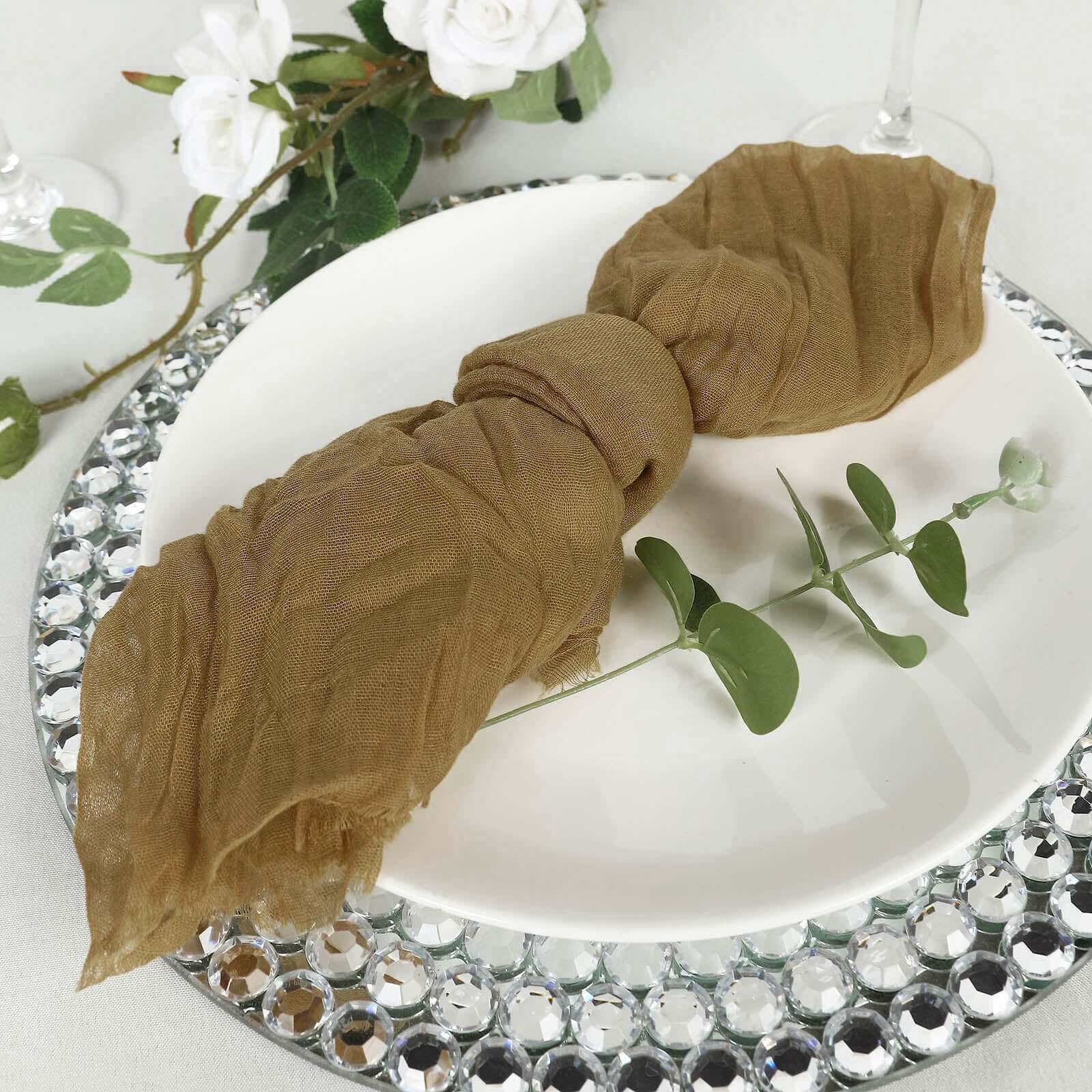 5 Pack Gauze Cheesecloth Napkins 24"x19" Gold - Reusable Cloth Napkins for Rustic Farmhouse Table Settings - Image 2