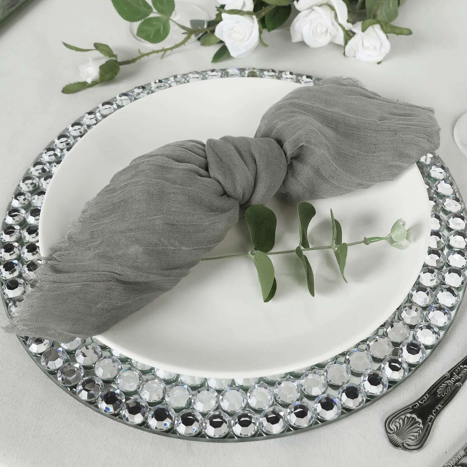 5 Pack Gauze Cheesecloth Napkins 24"x19" Gray - Reusable Boho Dinner Napkins - Image 2