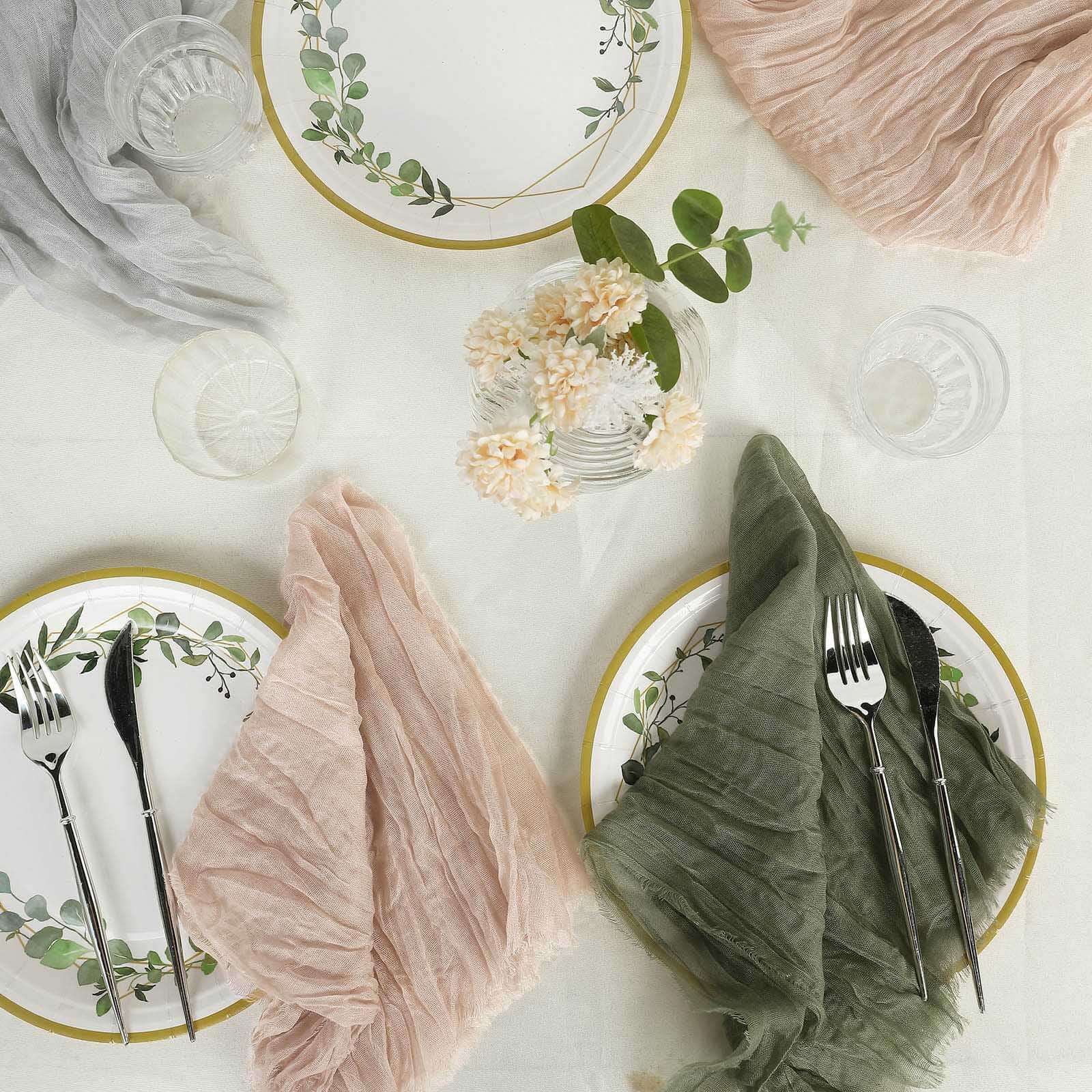 5 Pack Gauze Cheesecloth Napkins 24"x19" Nude Beige - Reusable Boho Dinner Napkins - Image 6
