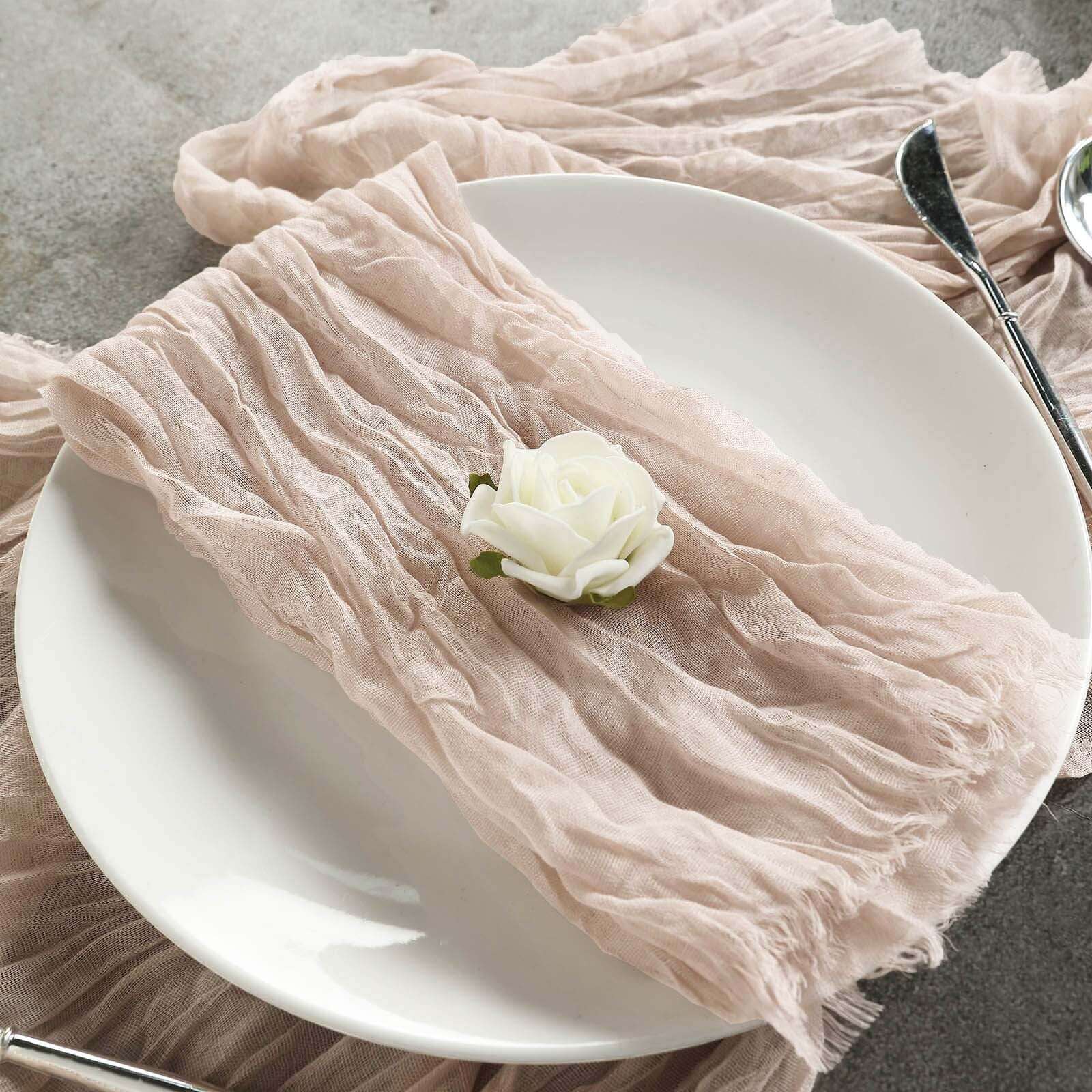 5 Pack Gauze Cheesecloth Napkins 24"x19" Nude Beige - Reusable Boho Dinner Napkins - Image 8