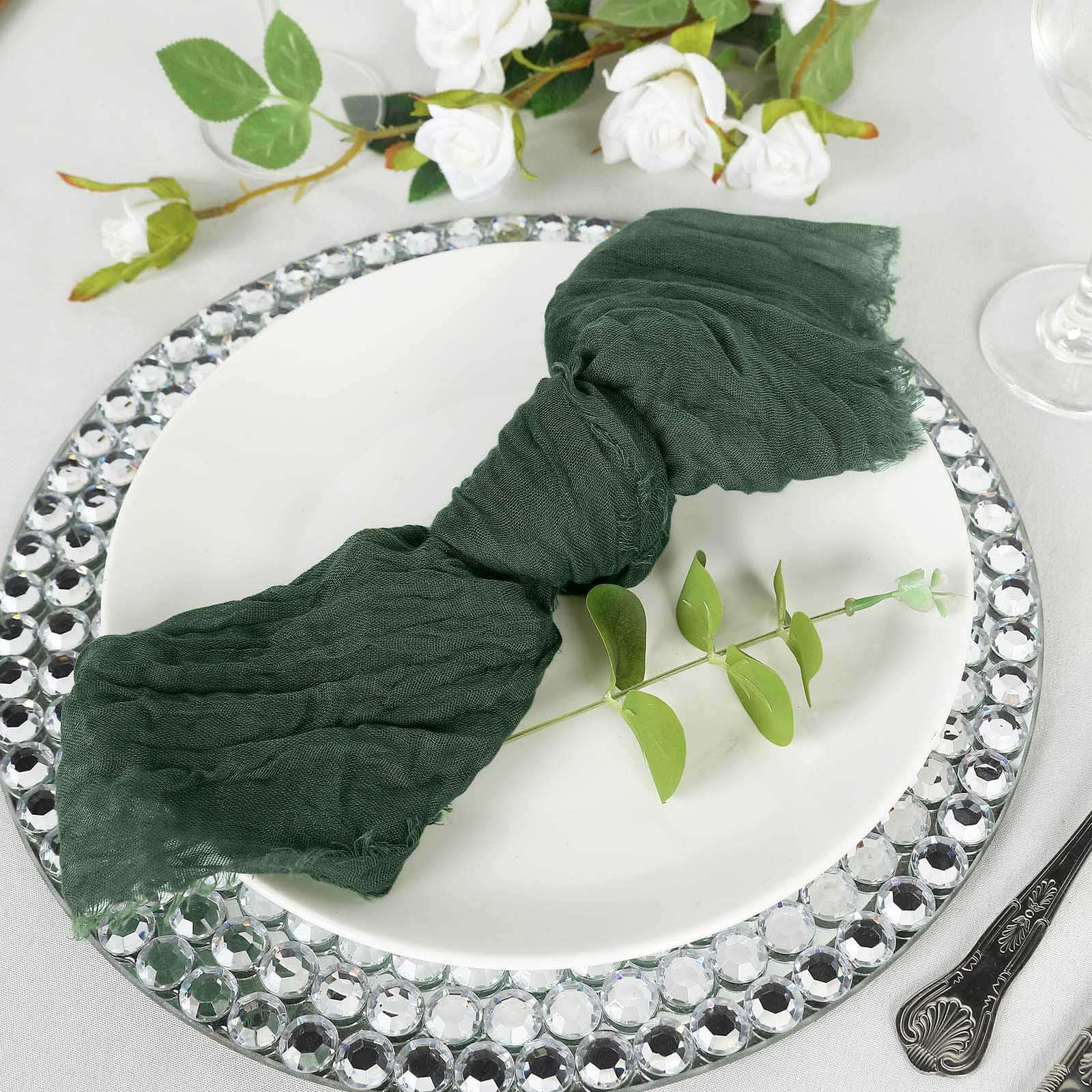 5 Pack Gauze Cheesecloth Napkins 24"x19" Olive Green - Reusable Boho Dinner Napkins - Image 2
