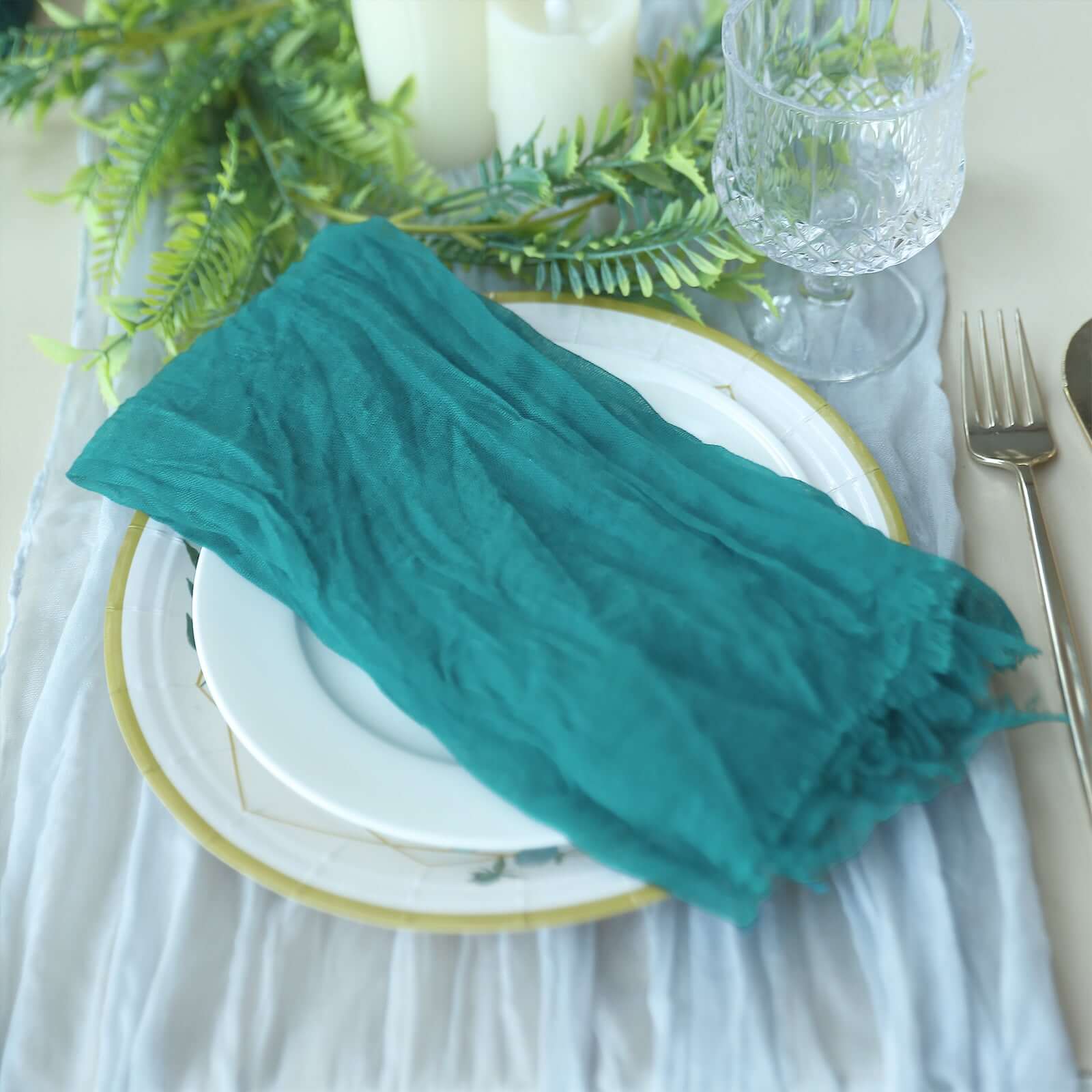 5 Pack Gauze Cheesecloth Napkins 24"x19" Peacock Teal - Reusable Boho Dinner Napkins - Image 5