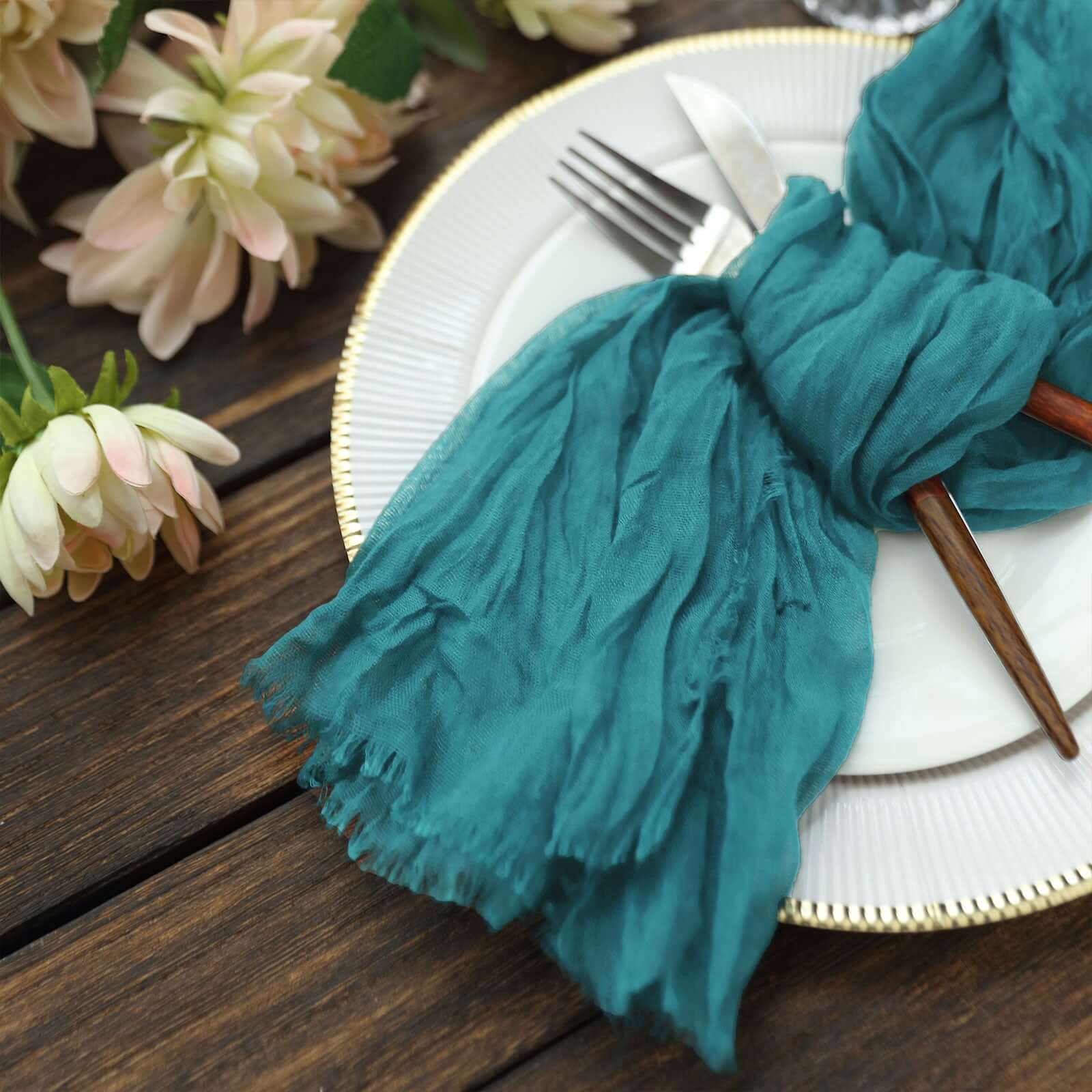 5 Pack Gauze Cheesecloth Napkins 24"x19" Peacock Teal - Reusable Boho Dinner Napkins - Image 9