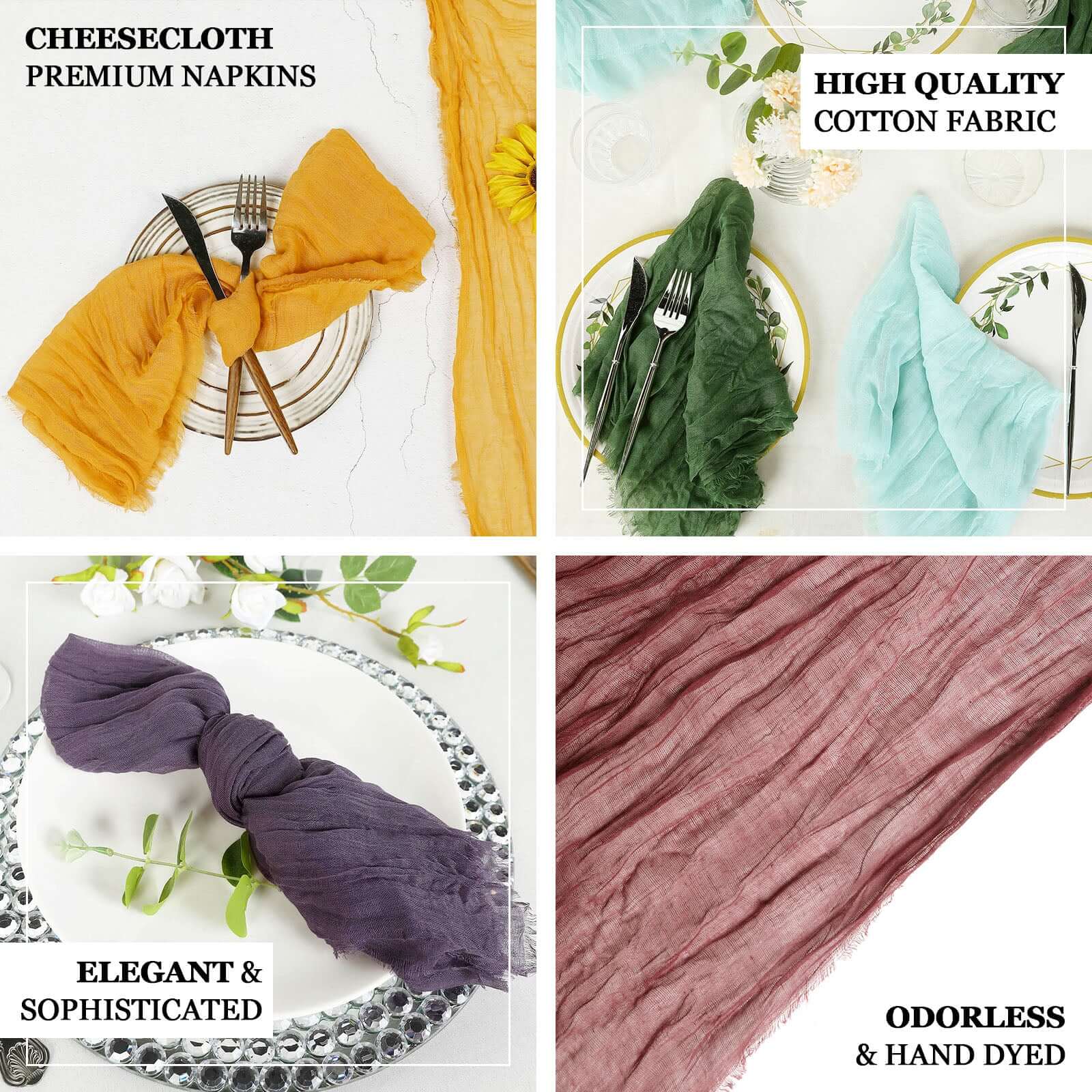 5 Pack Gauze Cheesecloth Napkins 24"x19" Sage Green - Reusable Boho Dinner Napkins - Image 3