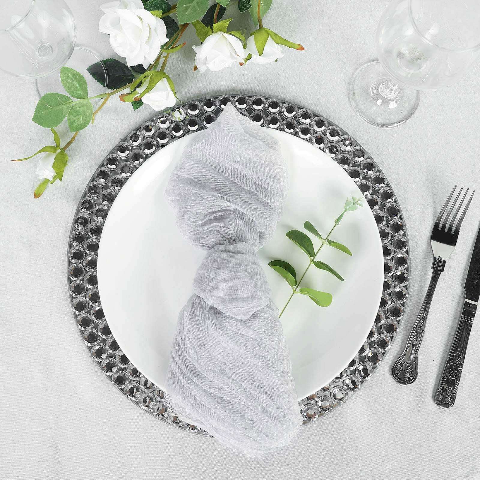 5 Pack Gauze Cheesecloth Napkins 24"x19" Silver - Reusable Boho Dinner Napkins - Image 6