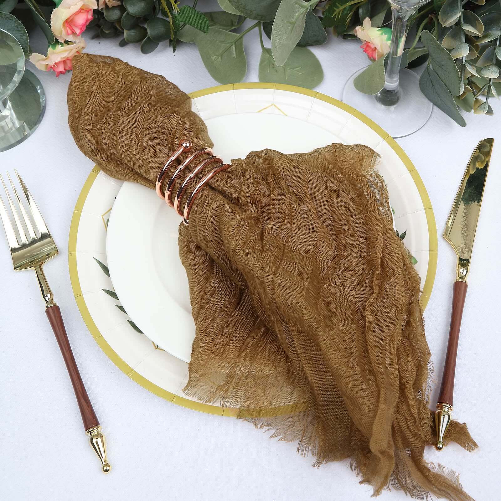 5 Pack Gauze Cheesecloth Napkins 24"x19" Taupe - Reusable Boho Dinner Napkins
