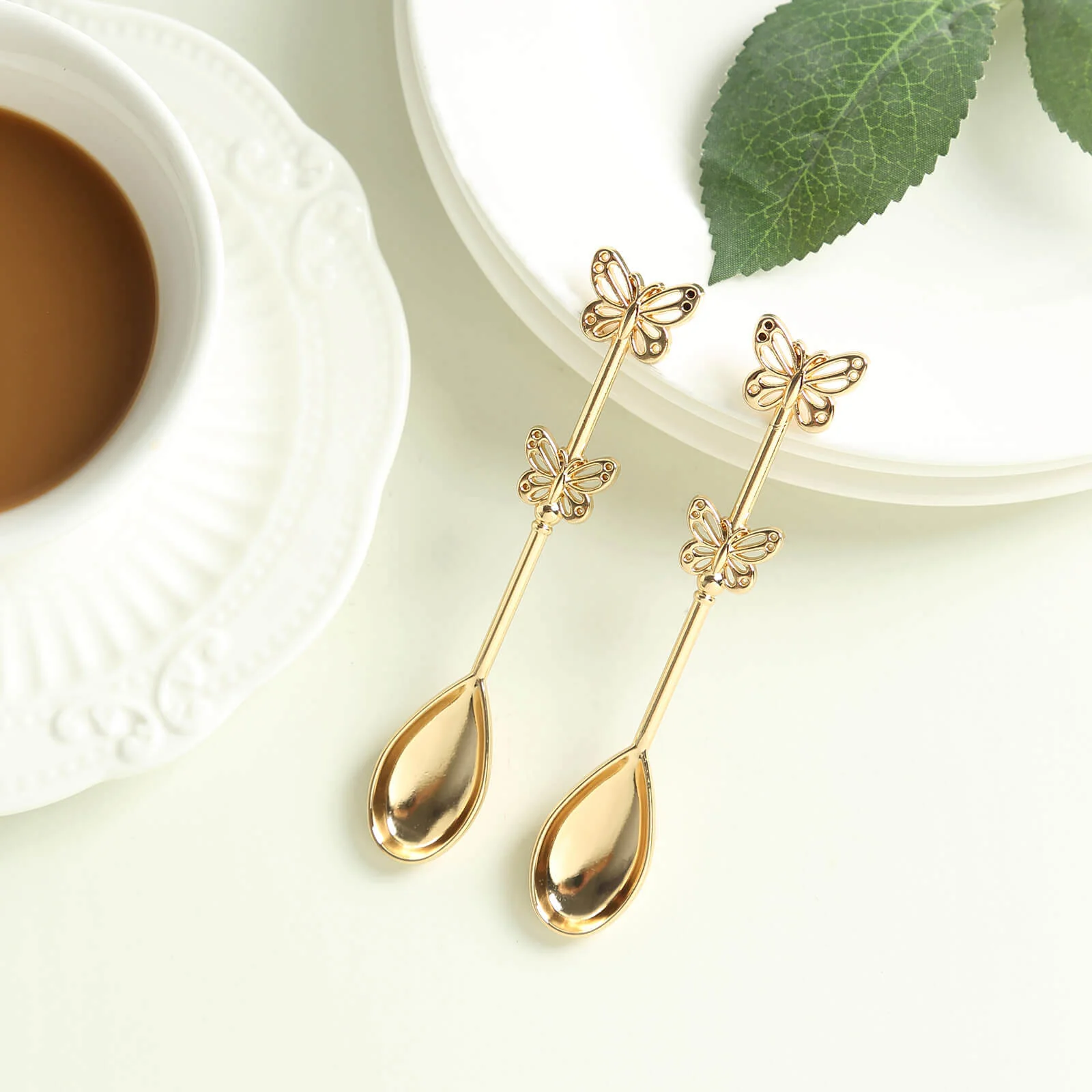 5 Pack Gold Metal Butterfly Handle Coffee Spoons - Image 2