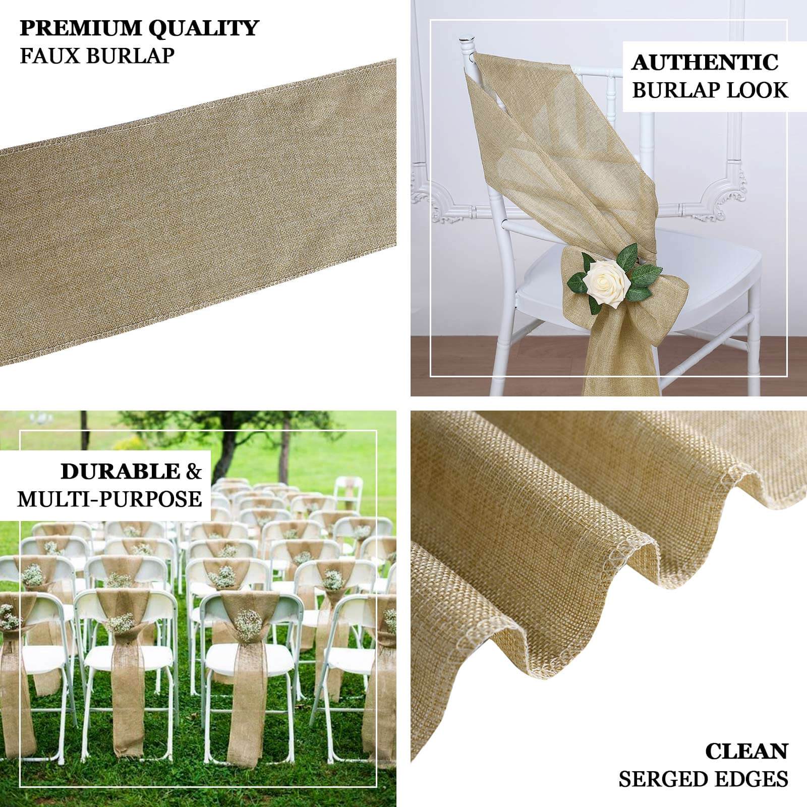 5 Pack Jute Faux Burlap Chair Sashes 6"x108" Gold - Boho Chic Linen Decor for Events - Image 5
