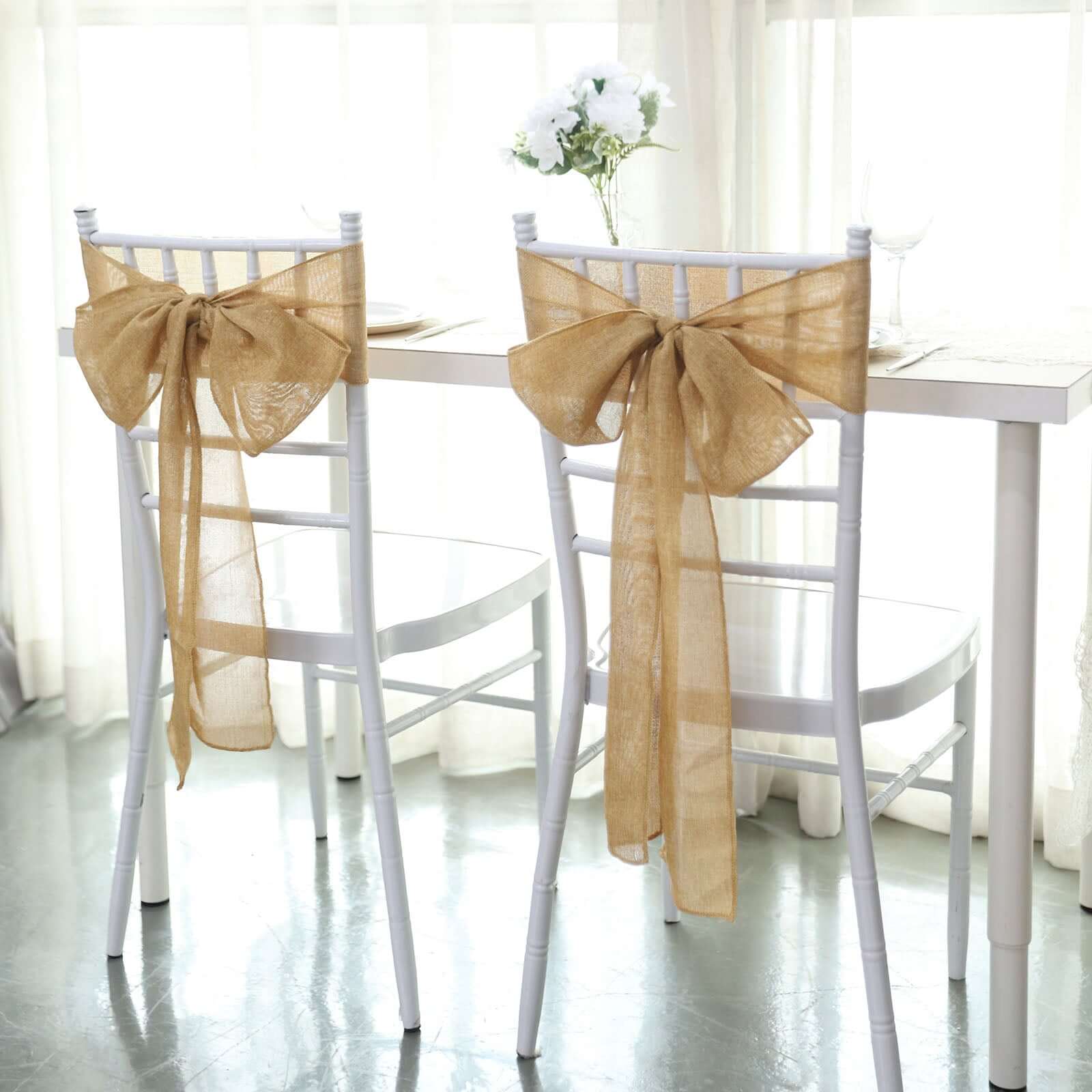 5 Pack Jute Faux Burlap Chair Sashes 6"x108" Gold - Boho Chic Linen Decor for Events - Image 7