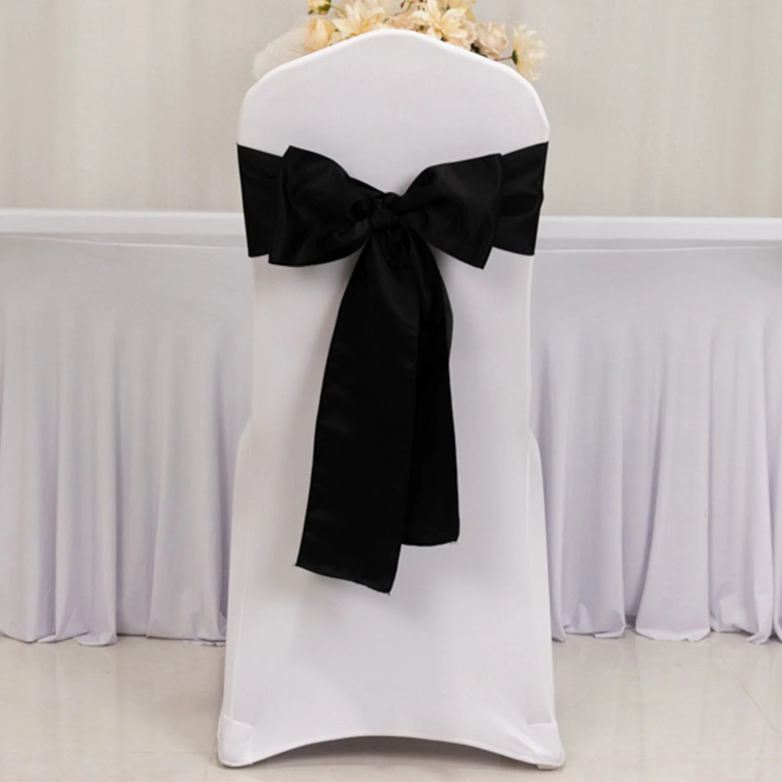 5 Pack Lamour Satin Chair Sashes 6"x106" Black - Stylish Reusable Decorative Bows for Events - Image 2