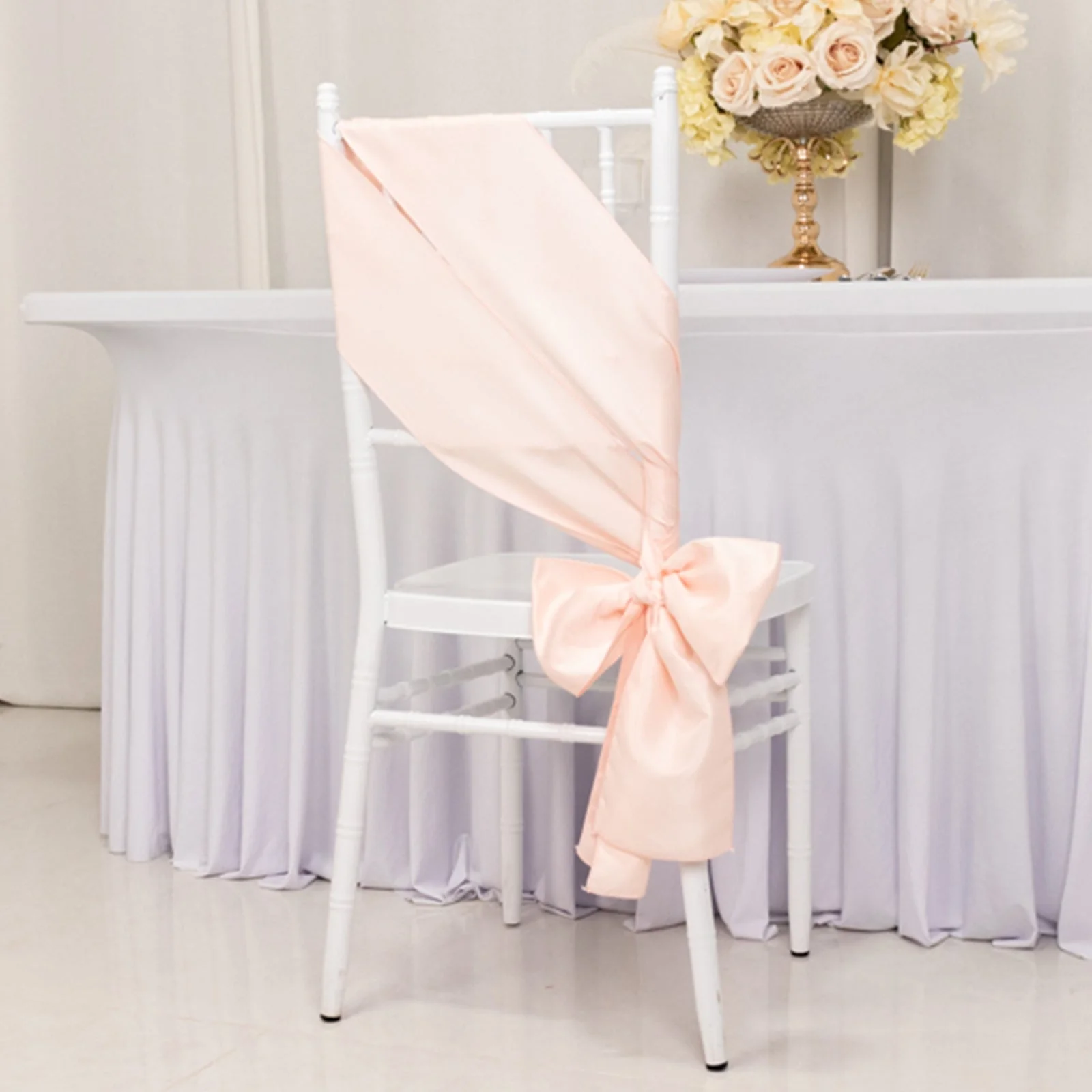 5 Pack Lamour Satin Chair Sashes 6"x106" Blush - Reusable Decorative Bows - Image 4