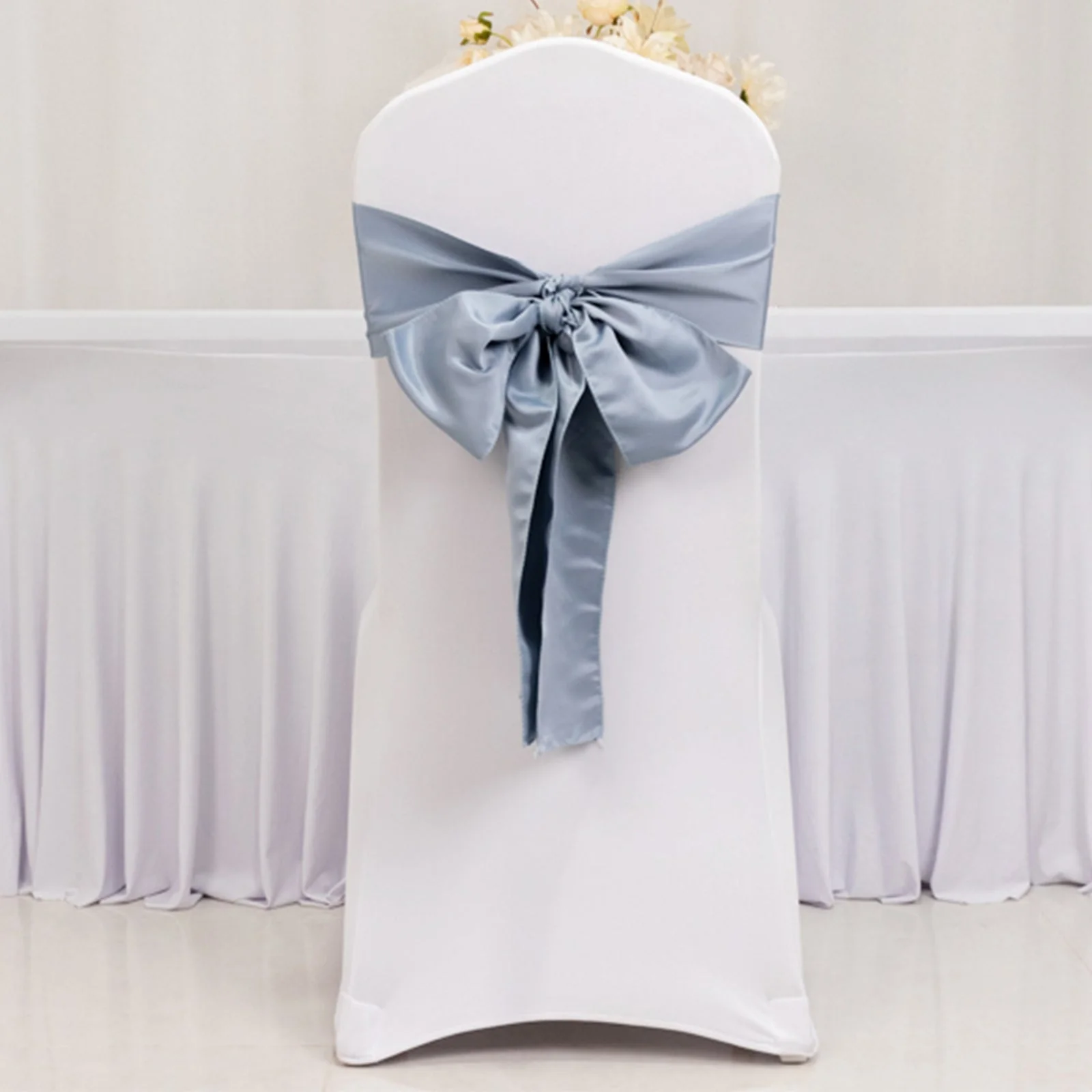 5 Pack Lamour Satin Chair Sashes 6"x106" Dusty Blue - Reusable Decorative Bows - Image 2