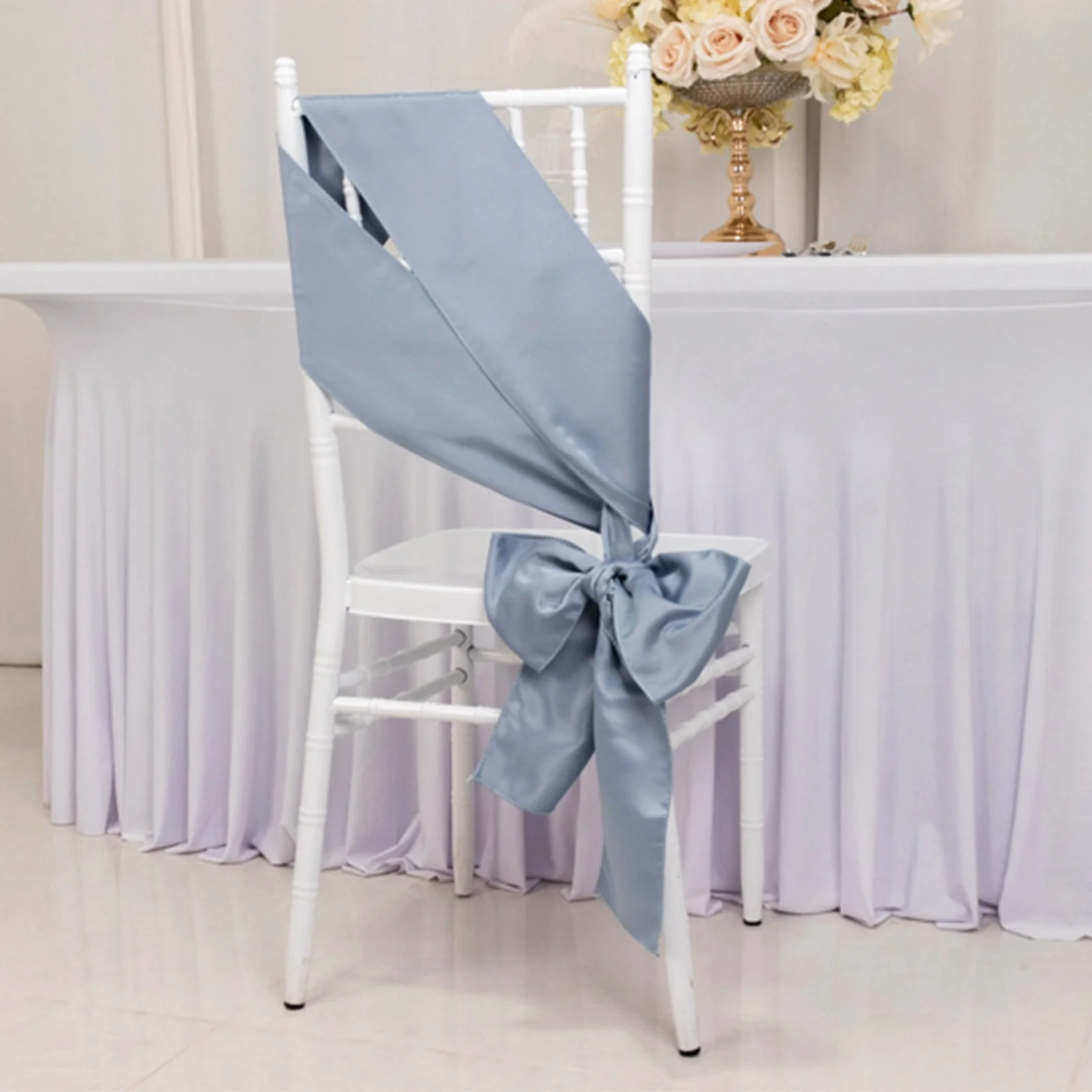 5 Pack Lamour Satin Chair Sashes 6"x106" Dusty Blue - Reusable Decorative Bows - Image 4
