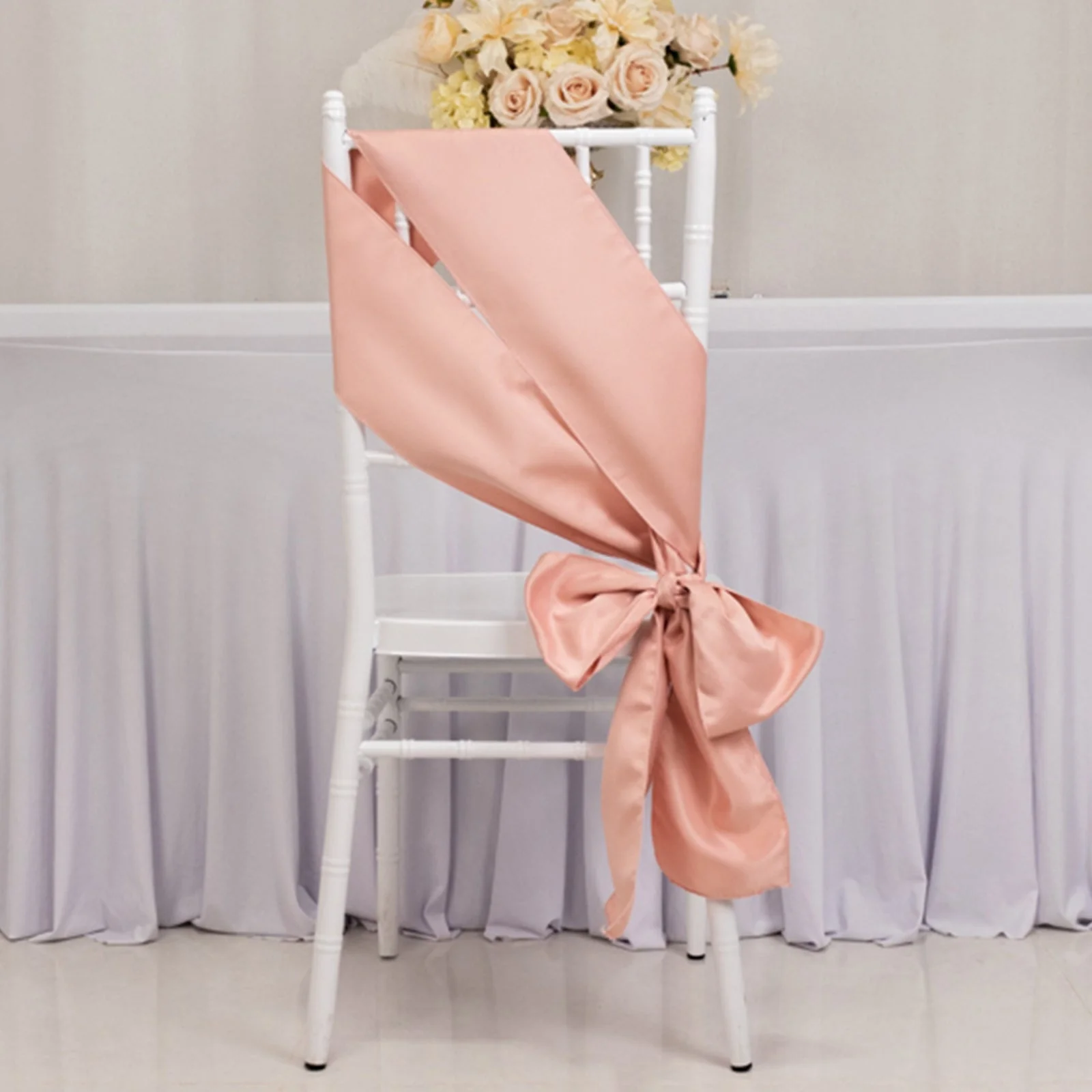 5 Pack Lamour Satin Chair Sashes 6"x106" Dusty Rose - Reusable Decorative Bows