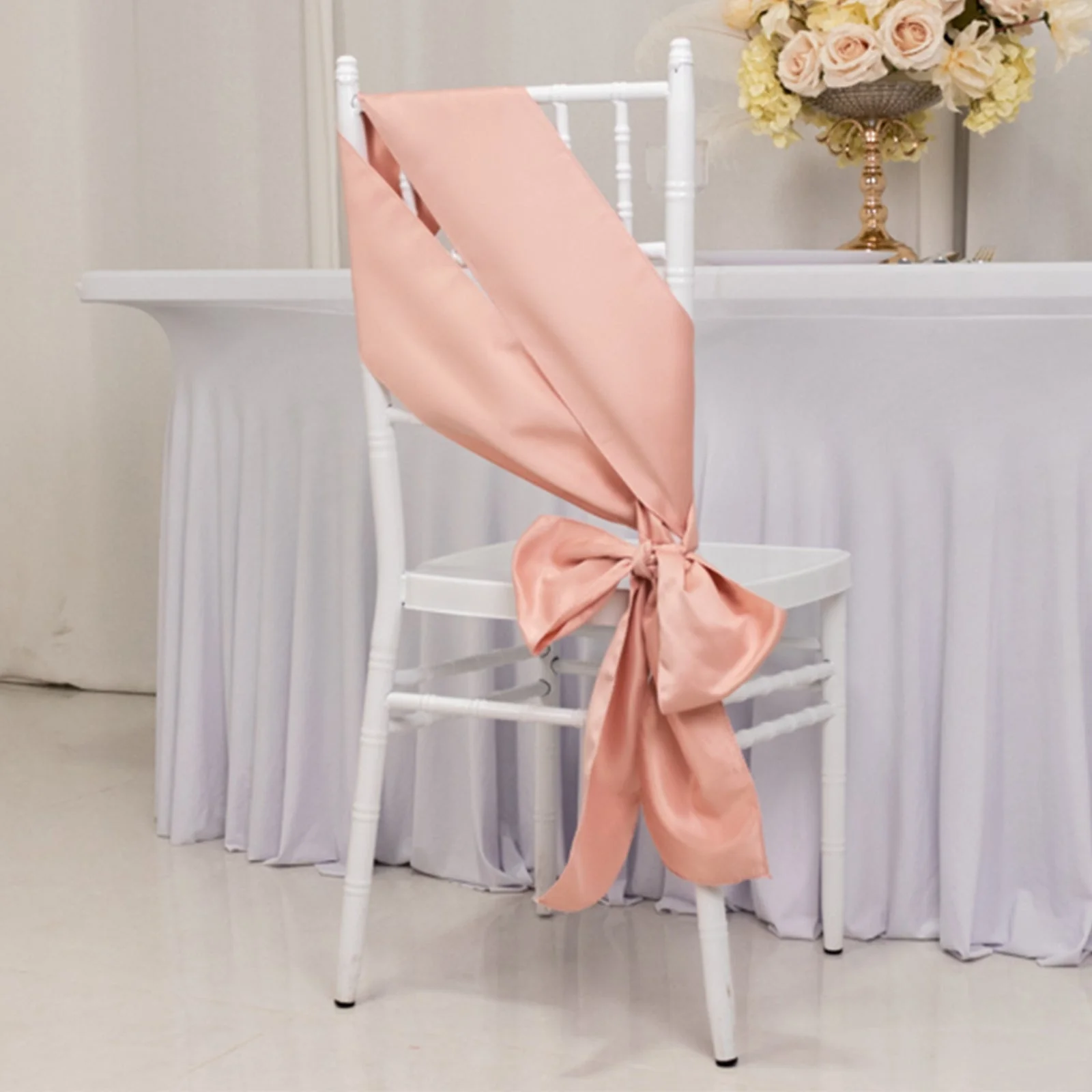 5 Pack Lamour Satin Chair Sashes 6"x106" Dusty Rose - Reusable Decorative Bows - Image 4