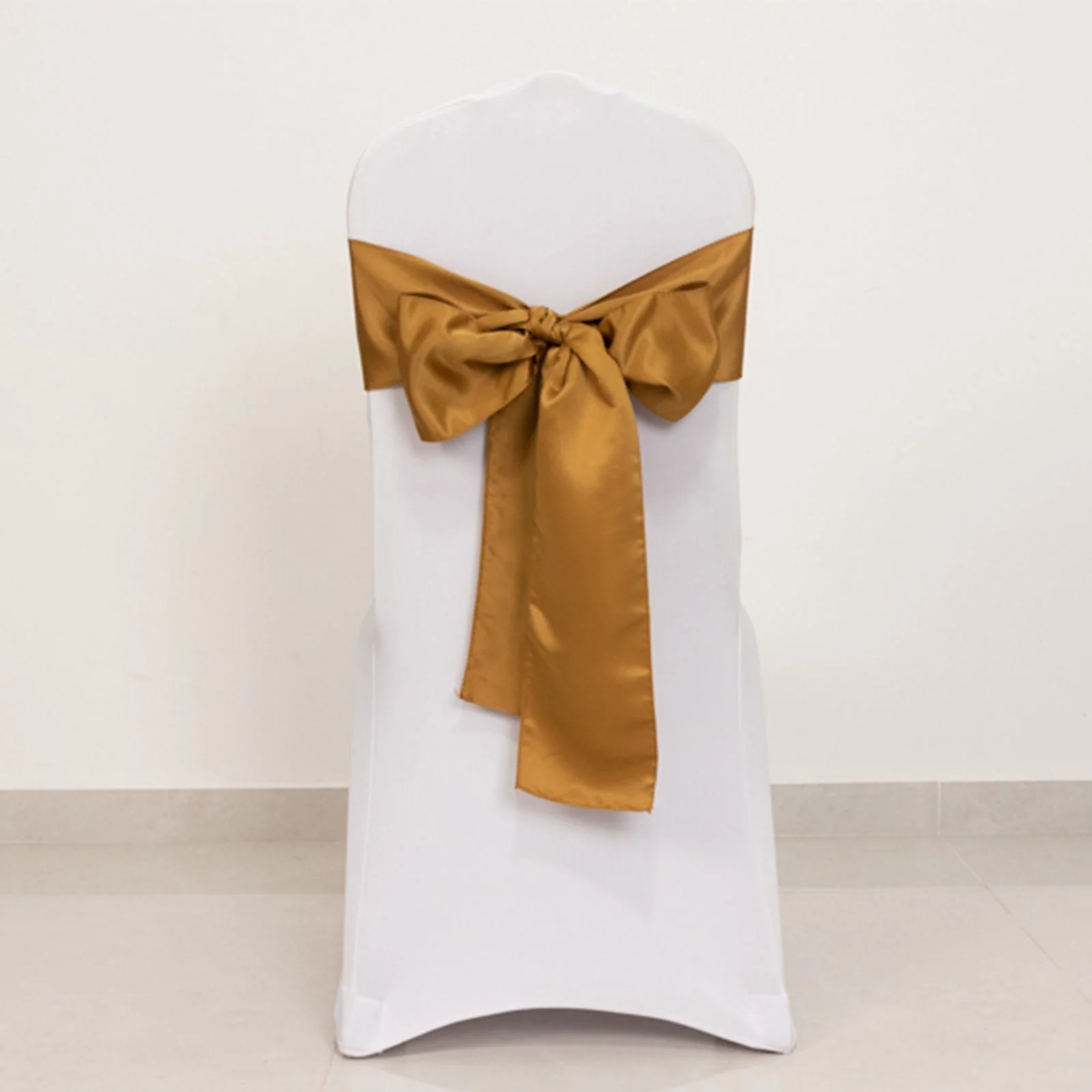 5 Pack Lamour Satin Chair Sashes 6"x106" Gold - Stylish Reusable Decorative Bows for Events - Image 5