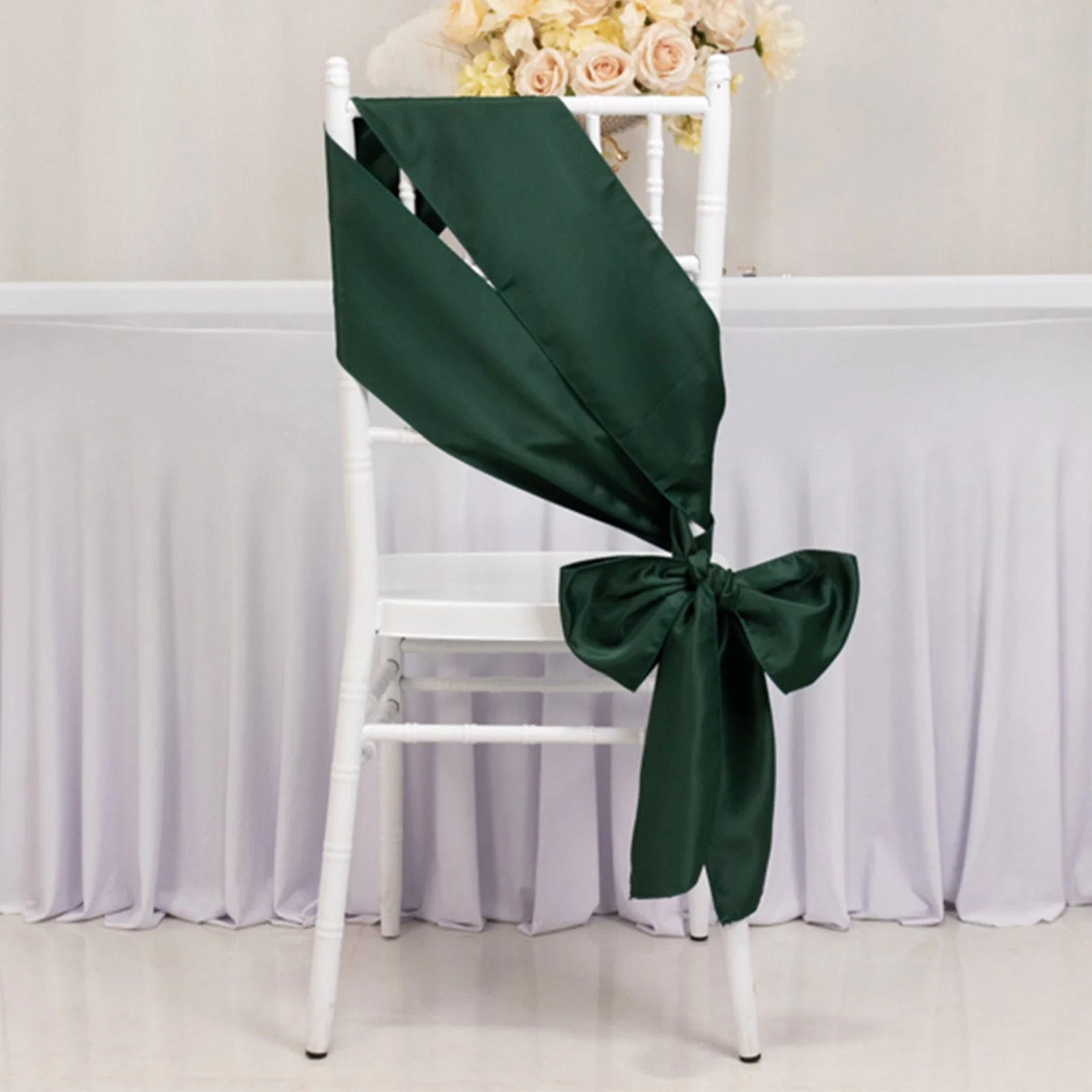 5 Pack Lamour Satin Chair Sashes 6"x106" Hunter Emerald Green - Reusable Decorative Bows