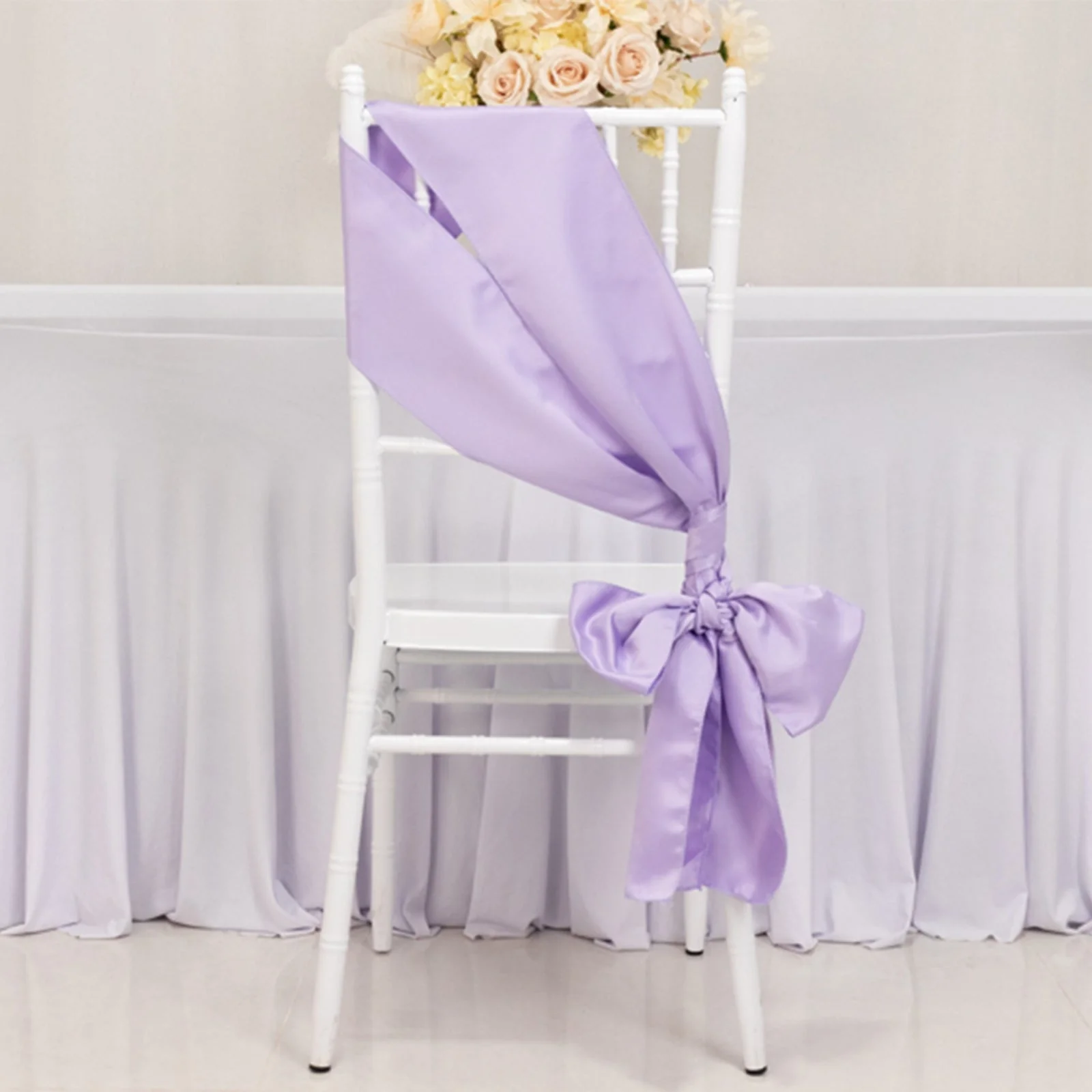 5 Pack Lamour Satin Chair Sashes 6"x106" Lavender Lilac - Reusable Decorative Bows