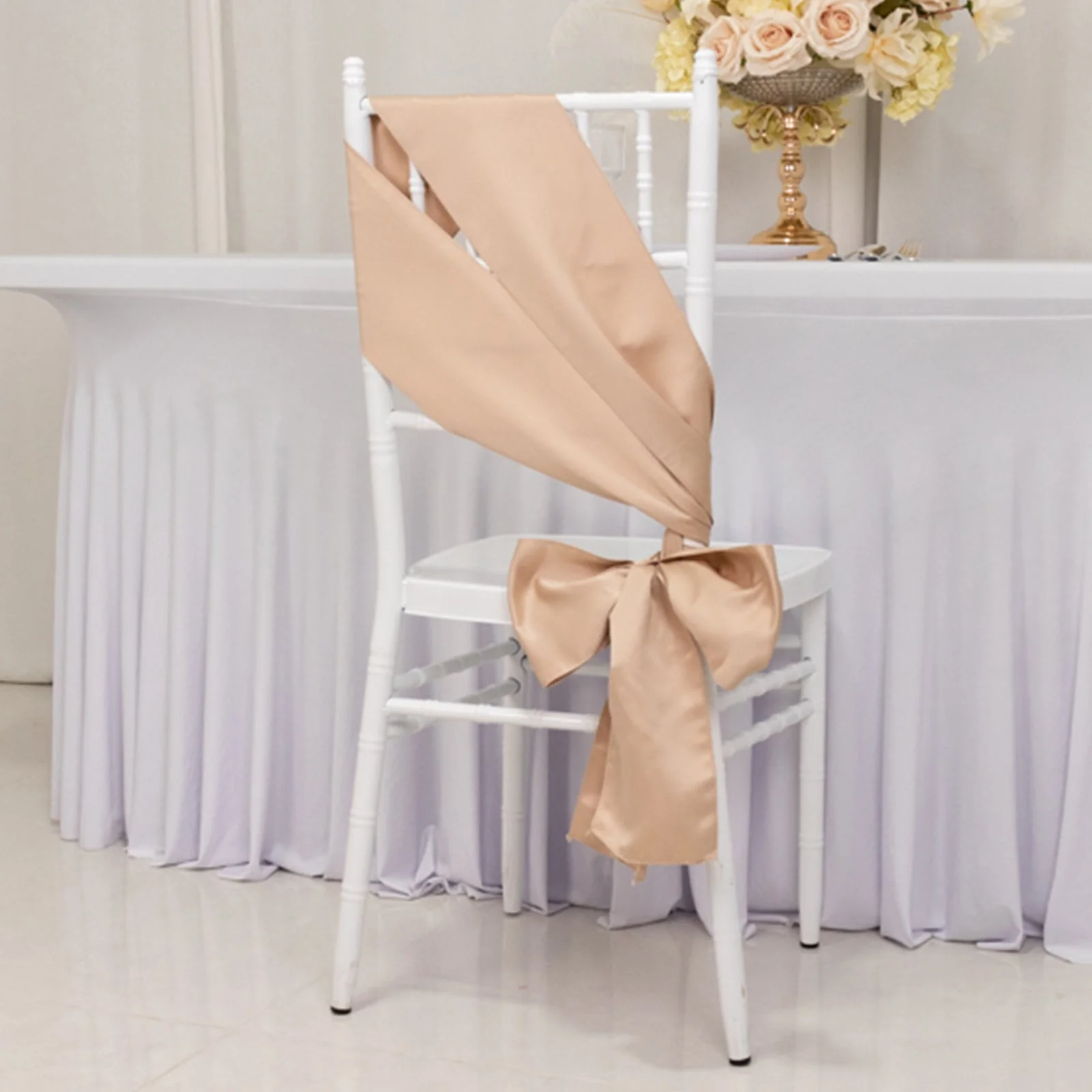 5 Pack Lamour Satin Chair Sashes 6"x106" Nude - Reusable Decorative Bows - Image 4