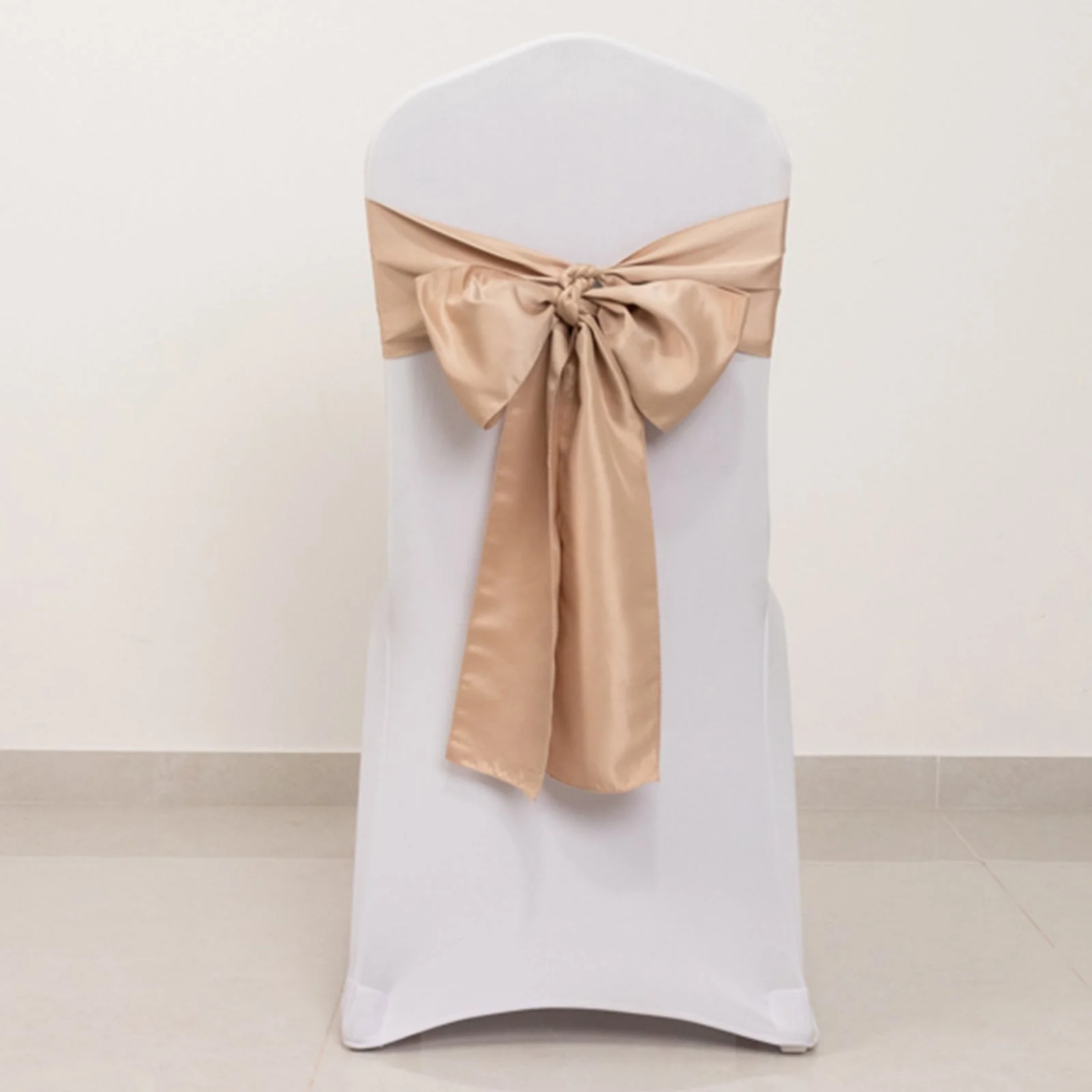 5 Pack Lamour Satin Chair Sashes 6"x106" Nude - Reusable Decorative Bows - Image 6