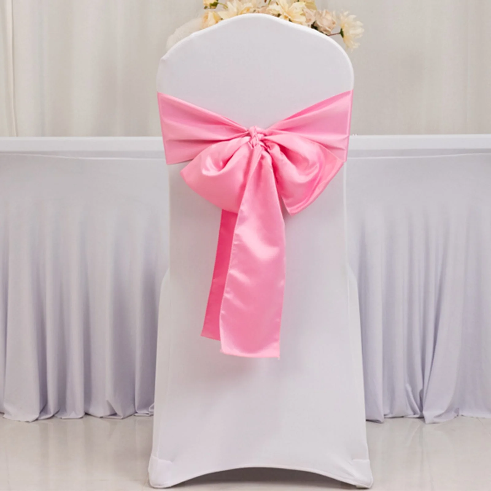 5 Pack Lamour Satin Chair Sashes 6"x106" Pink - Reusable Decorative Bows - Image 2